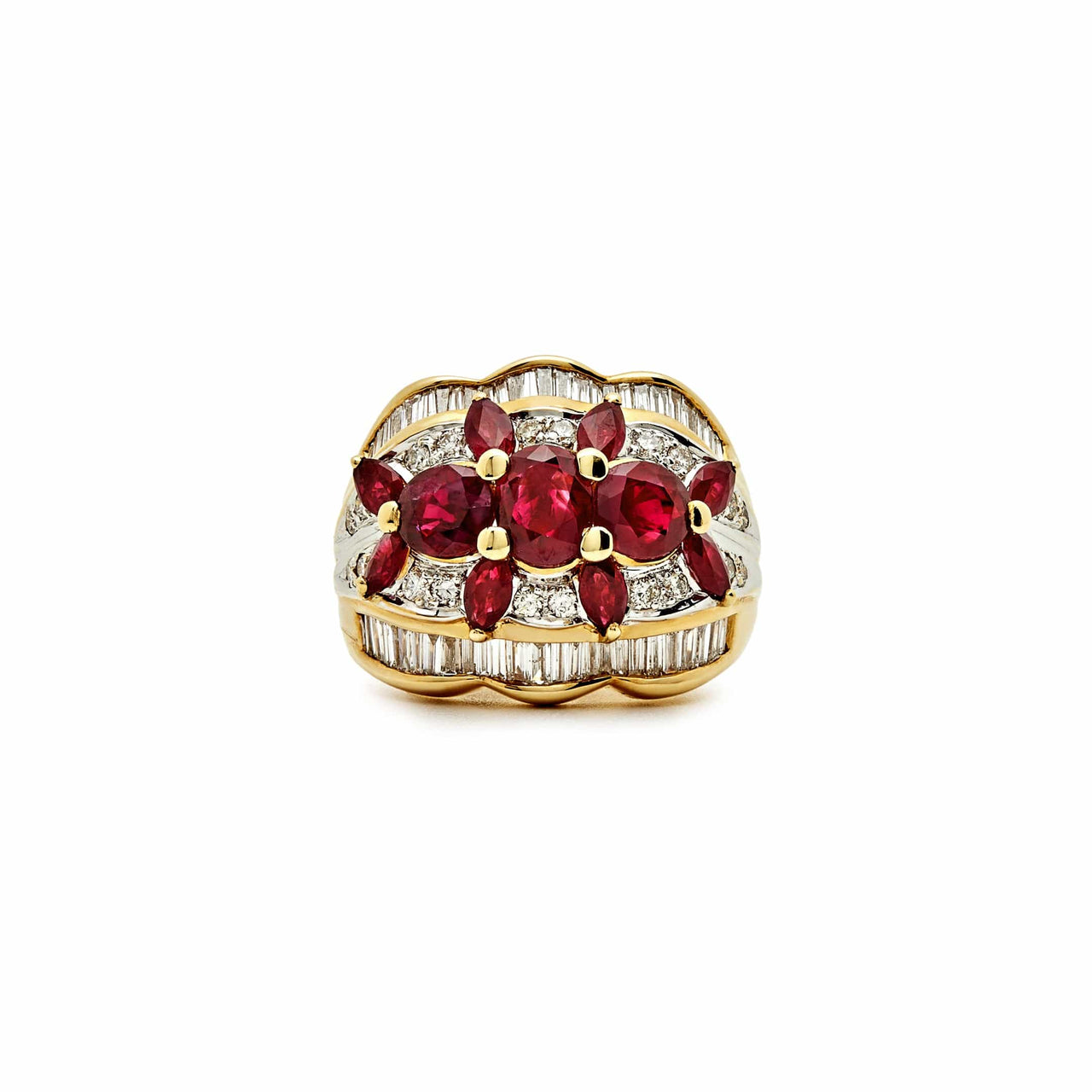 Oval Marquise Ruby and Diamond Dome Ring