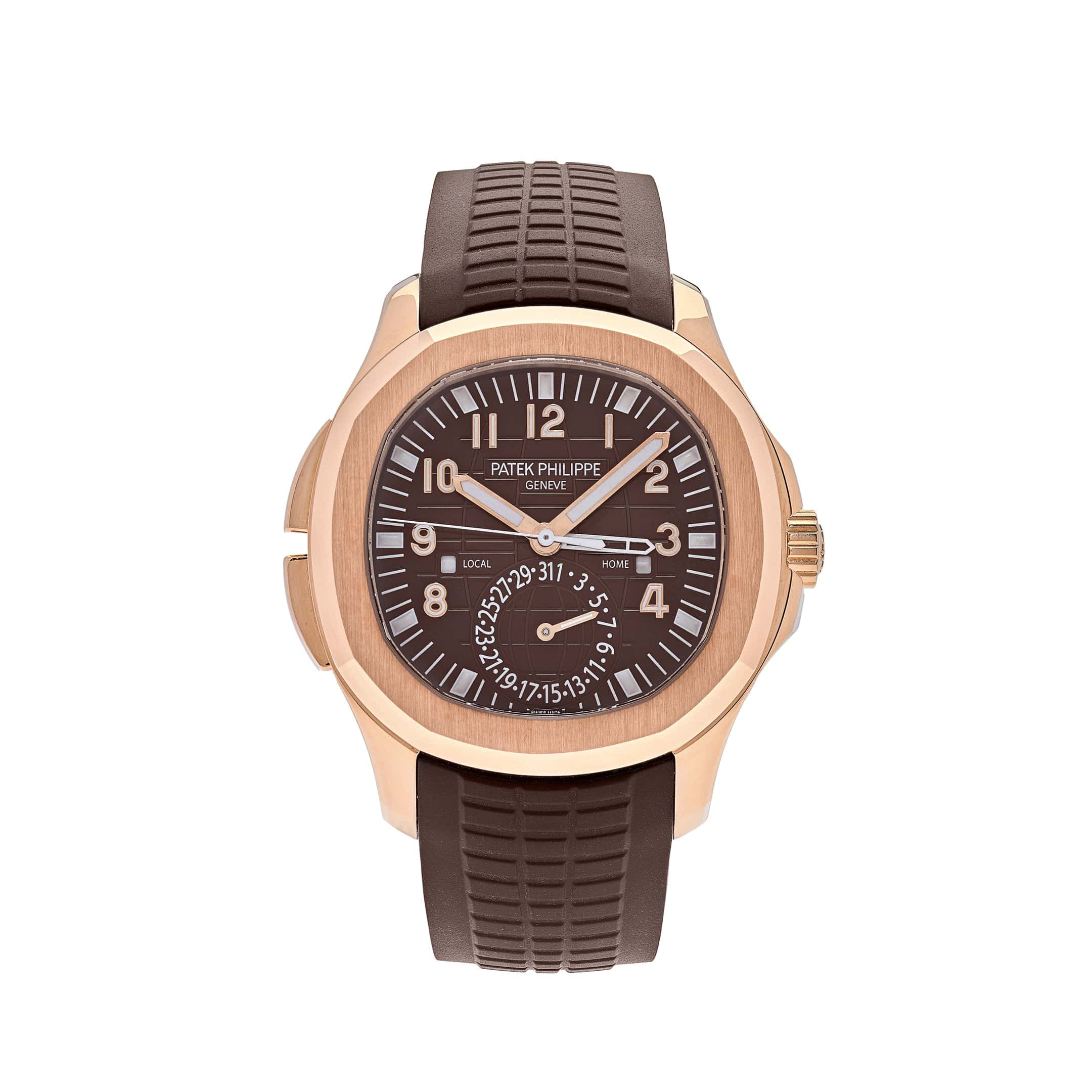 Luxury Watch Patek Philippe Aquanaut Travel Time Brown Dial Rose Gold 5164R-001 Wrist Aficionado