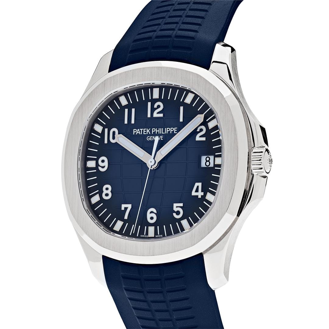 Luxury Watch Patek Philippe Aquanaut 42.2mm White Gold Blue Dial 5168G-001 Wrist Aficionado