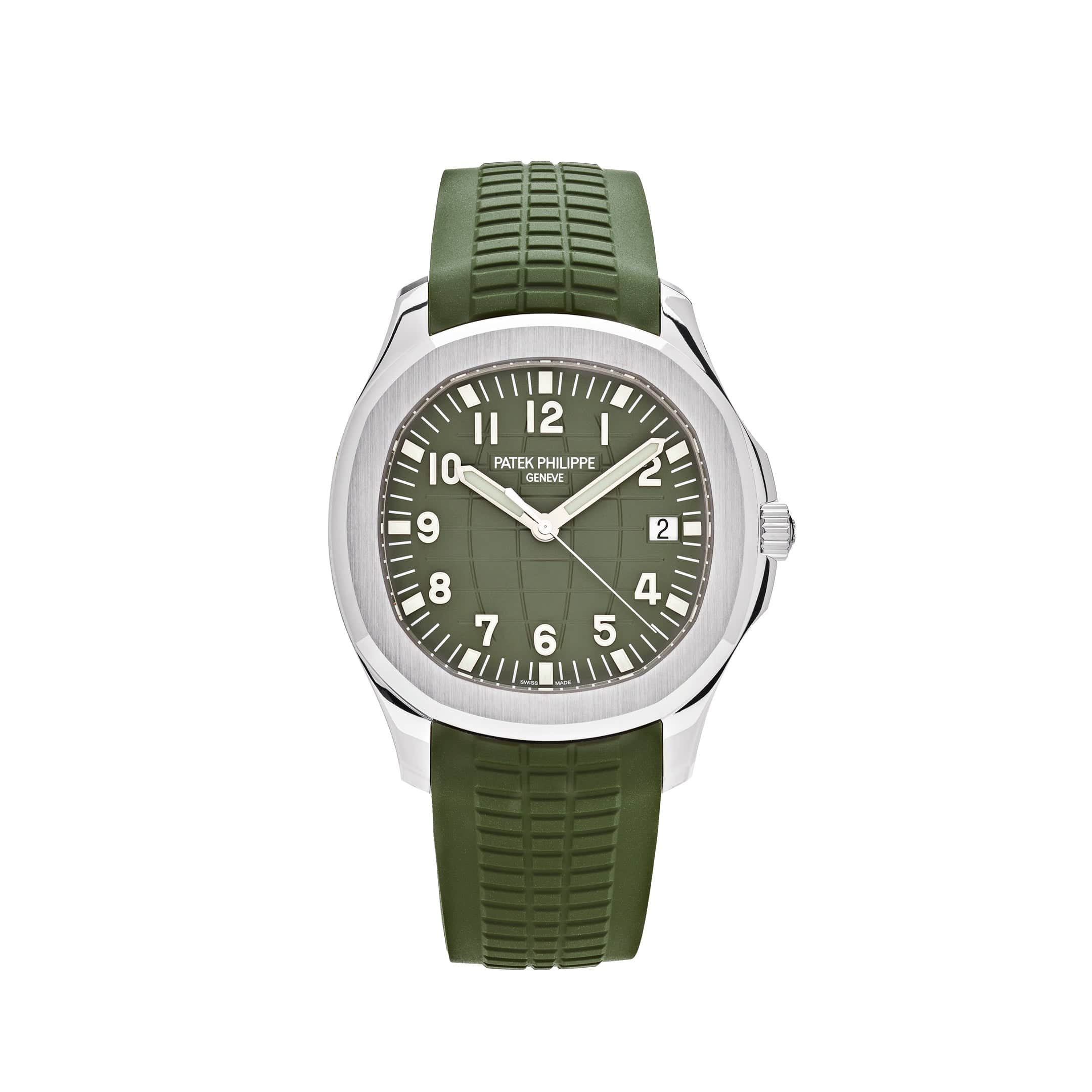 Luxury Watch Patek Philippe Aquanaut "Jumbo" White Gold Khaki Green 5168G-010 Wrist Aficionado