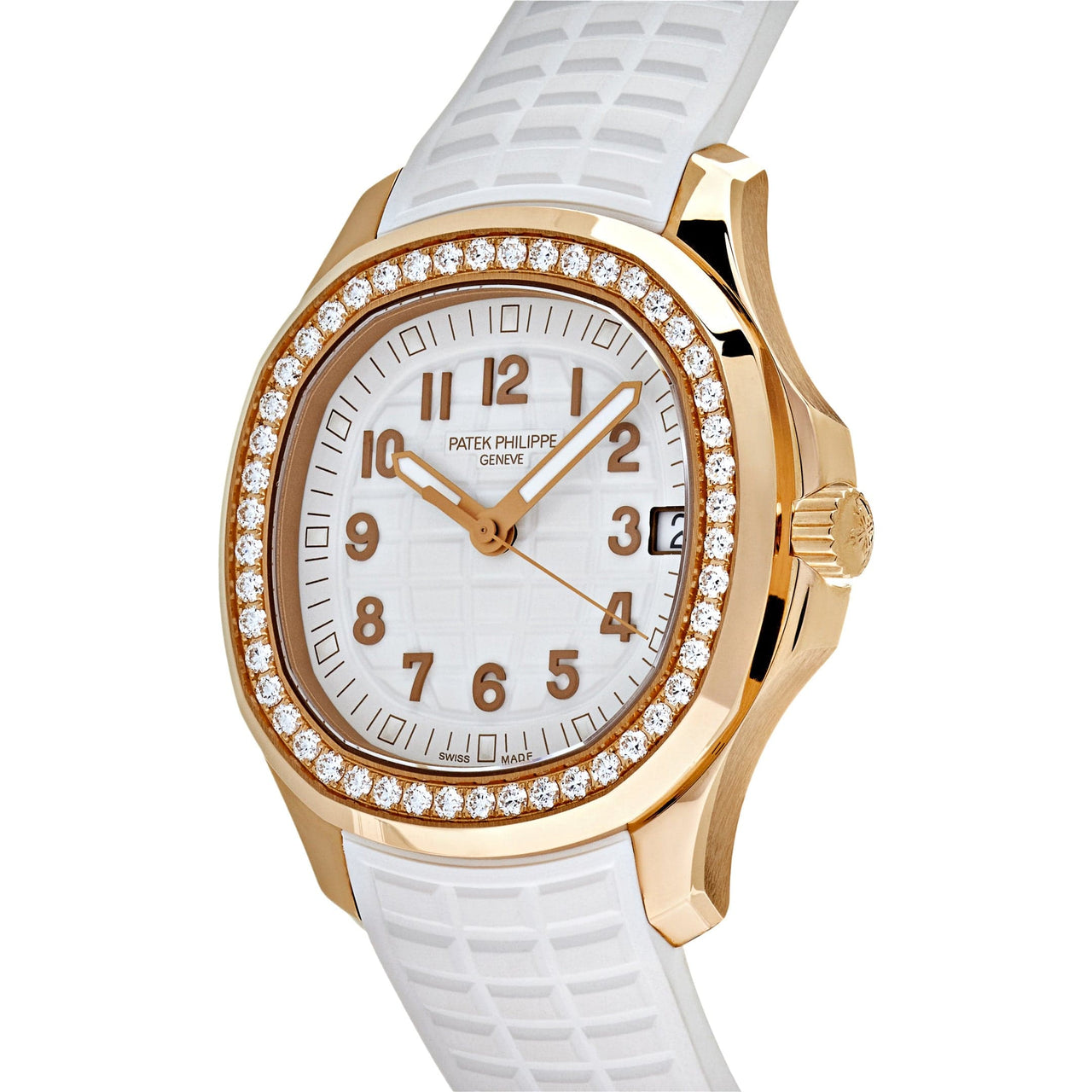 Luxury Watch Patek Philippe Aquanaut Luce Rose Gold Diamond Bezel White Dial 5268/200R-001 Wrist Aficionado