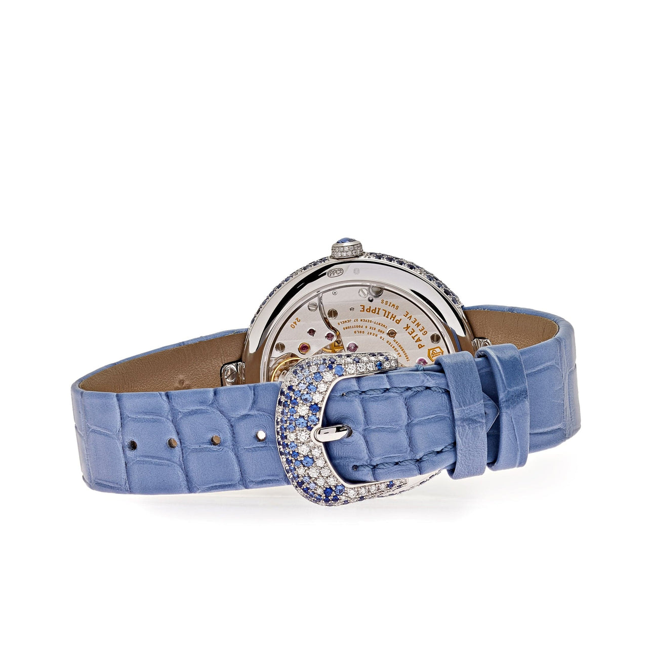 Luxury Watch Patek Philippe Calatrava White Gold Mother of Pearl Diamonds and Blue Sapphires 4899/901G-001 Wrist Aficionado