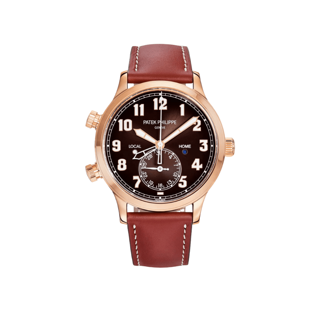 Luxury Watch Patek Philippe Calatrava Pilot Travel Time Rose Gold Brown Dial 5524R-001 Wrist Aficionado