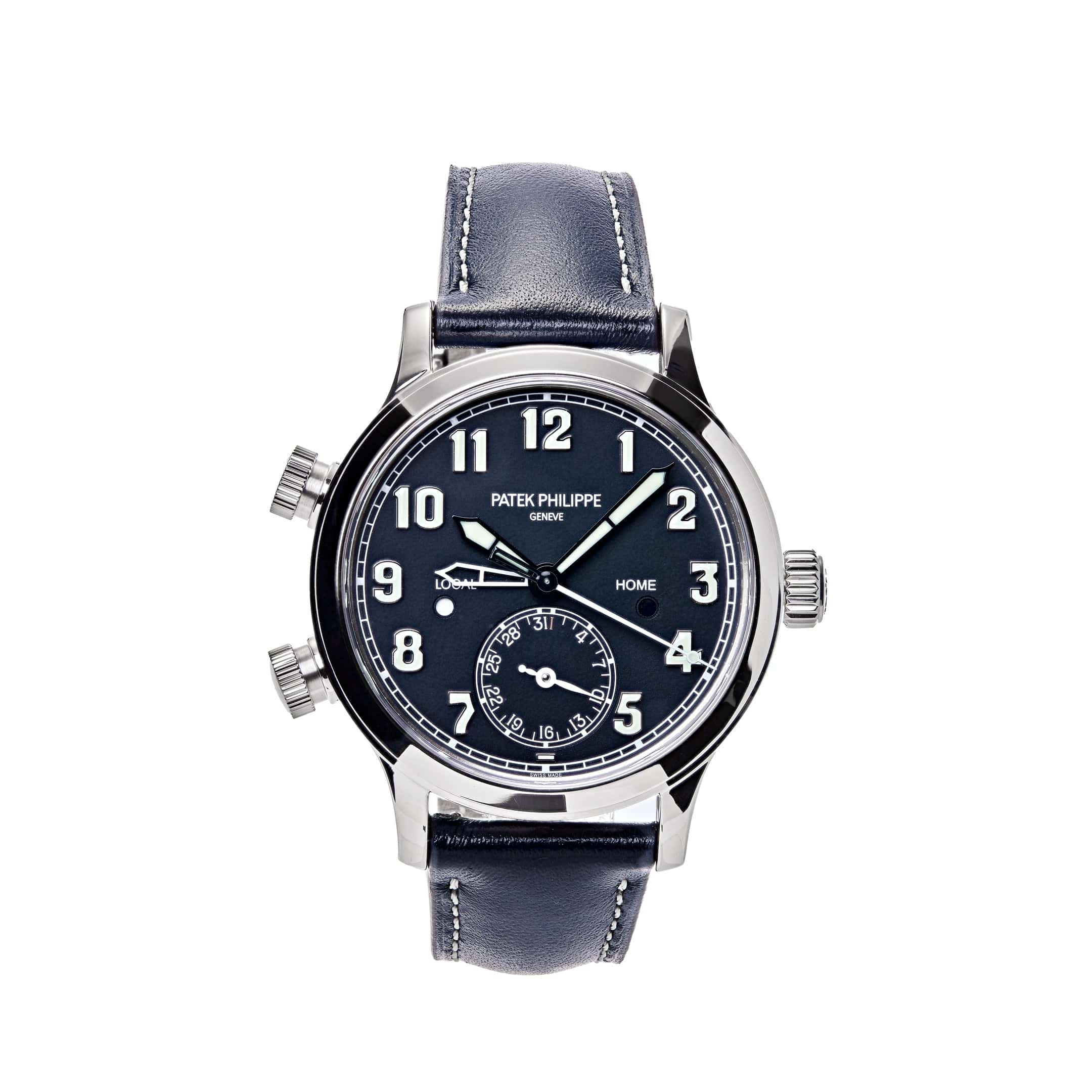 Luxury Watch Patek Philippe Calatrava Pilot Travel Time White Gold 7234G-001 Wrist Aficionado