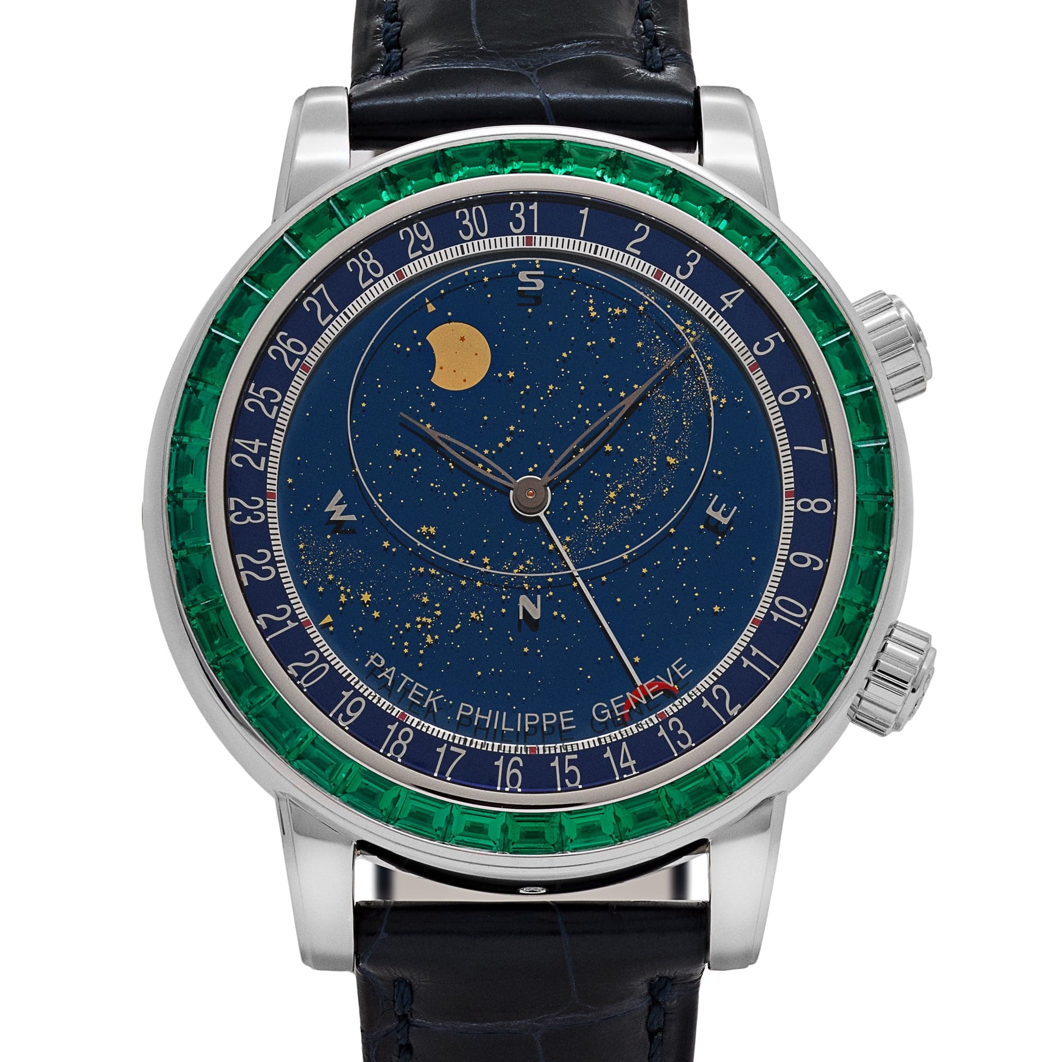 Patek Philippe Celestial Joaillerie Grand Complications 6104/13P-010 Platinum Blue Dial Emerald Bezel (2025)