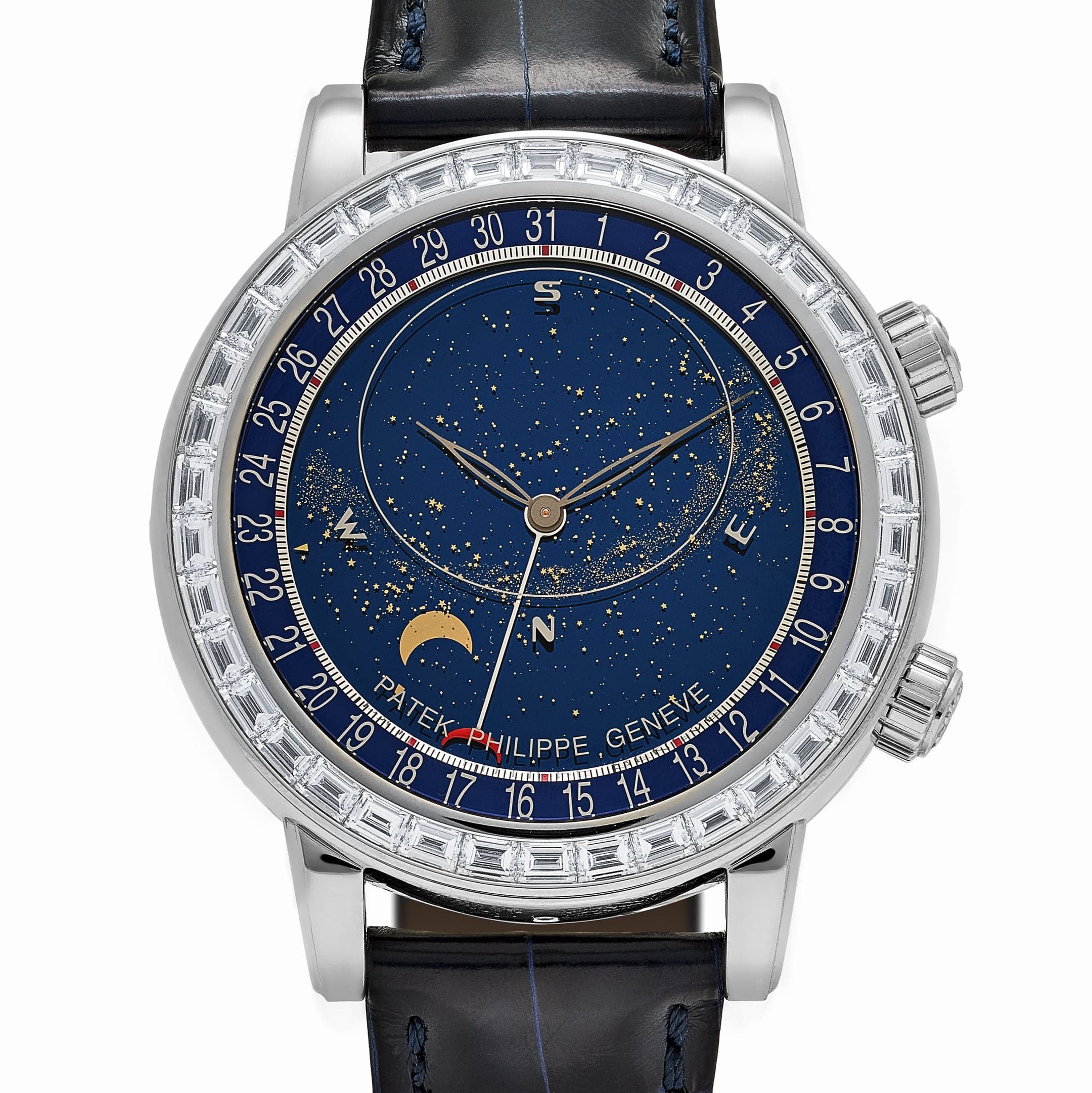 Patek Philippe Celestial Joaillerie Grand Complications 6104P-010 Platinum Blue Dial Diamond Baguette Bezel (2025)