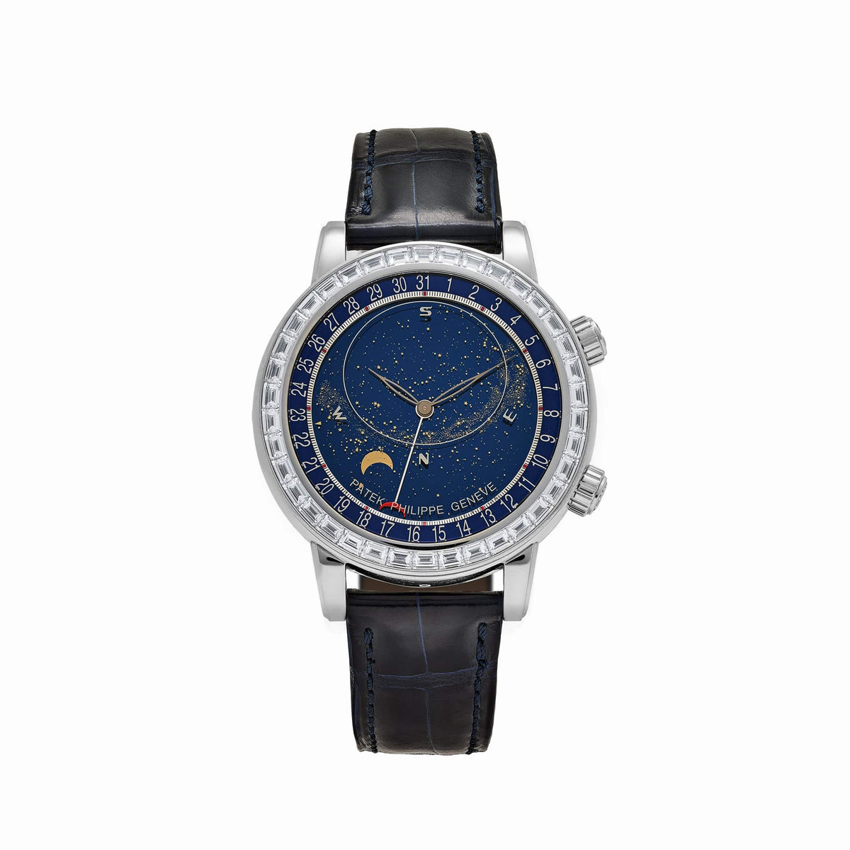 Patek Philippe Celestial Joaillerie Grand Complications 6104P-010 Platinum Blue Dial Diamond Baguette Bezel (2025)