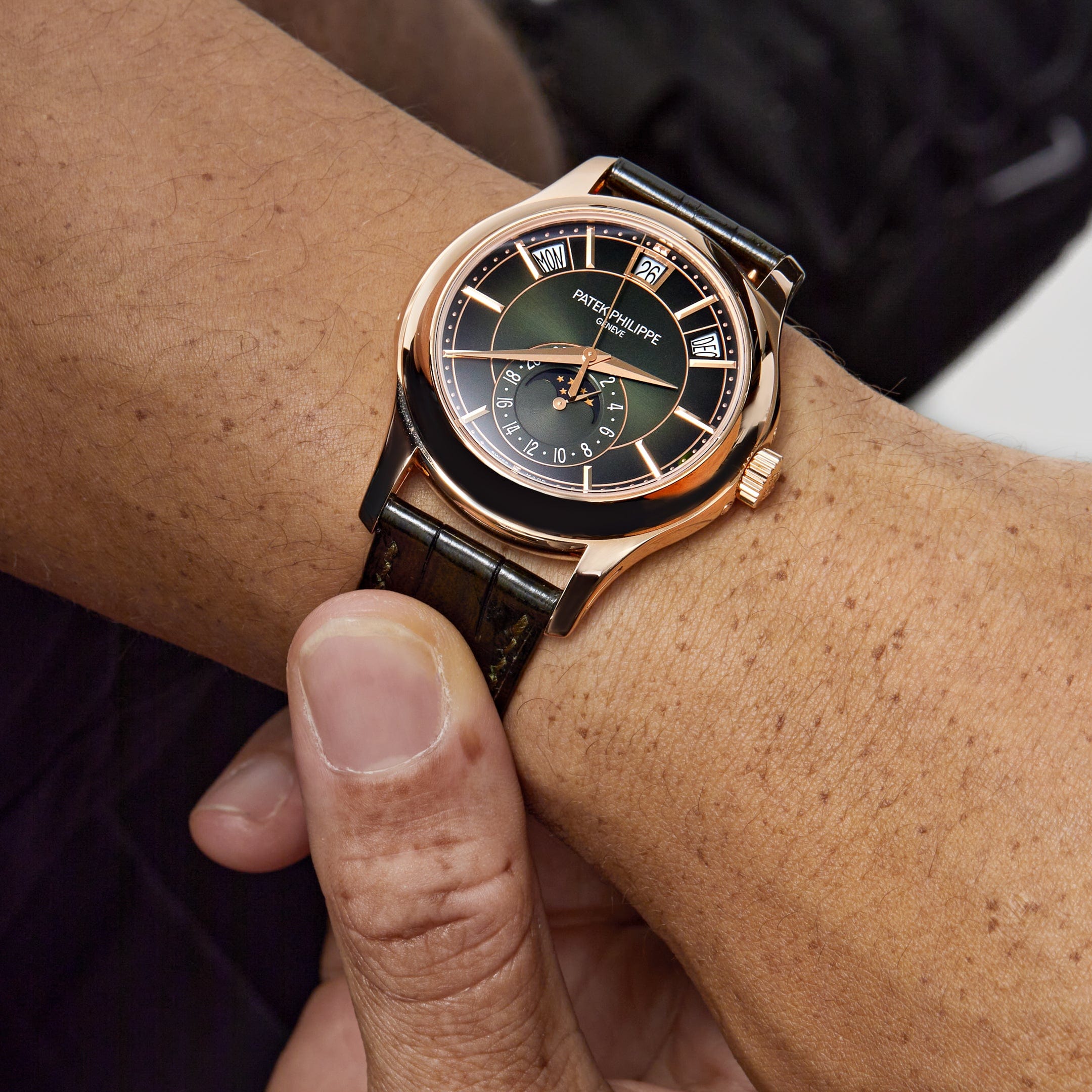 Patek Rose Gold Green Dial Patek Philippe Annual Calendar Green