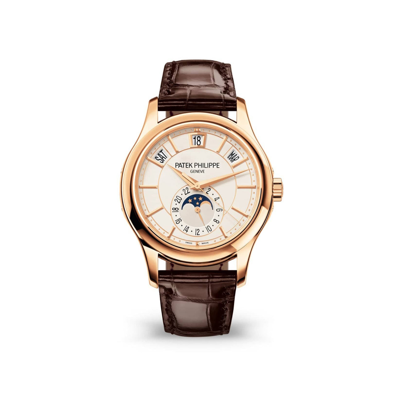 Luxury Watch Patek Philippe Complications Annual Calendar Rose Gold White Dial 5205R-001 Wrist Aficionado