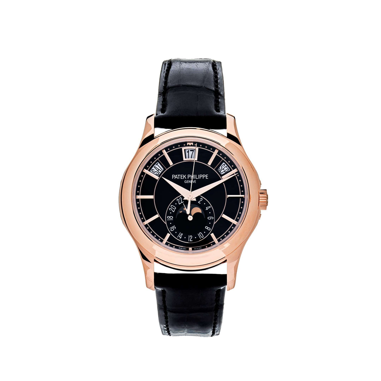 Patek Philippe Annual Calendar Complications Rose Gold Black Dial 5205R-010 Wrist Aficionado