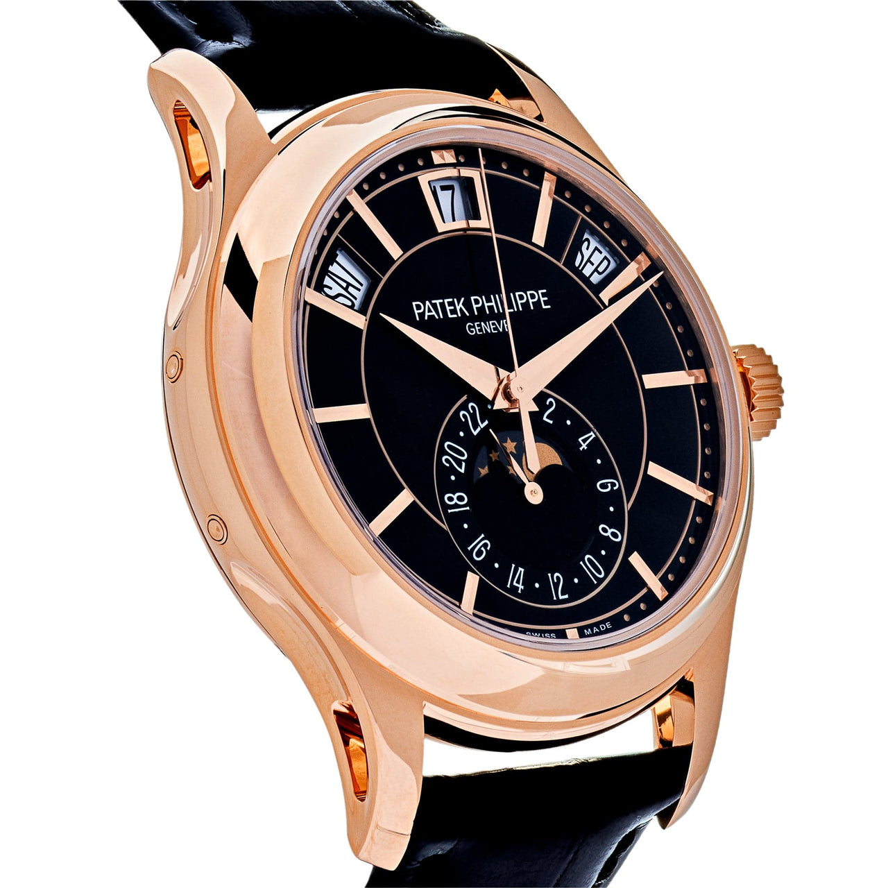 Patek Philippe Annual Calendar Complications Rose Gold Black Dial 5205R-010 Wrist Aficionado