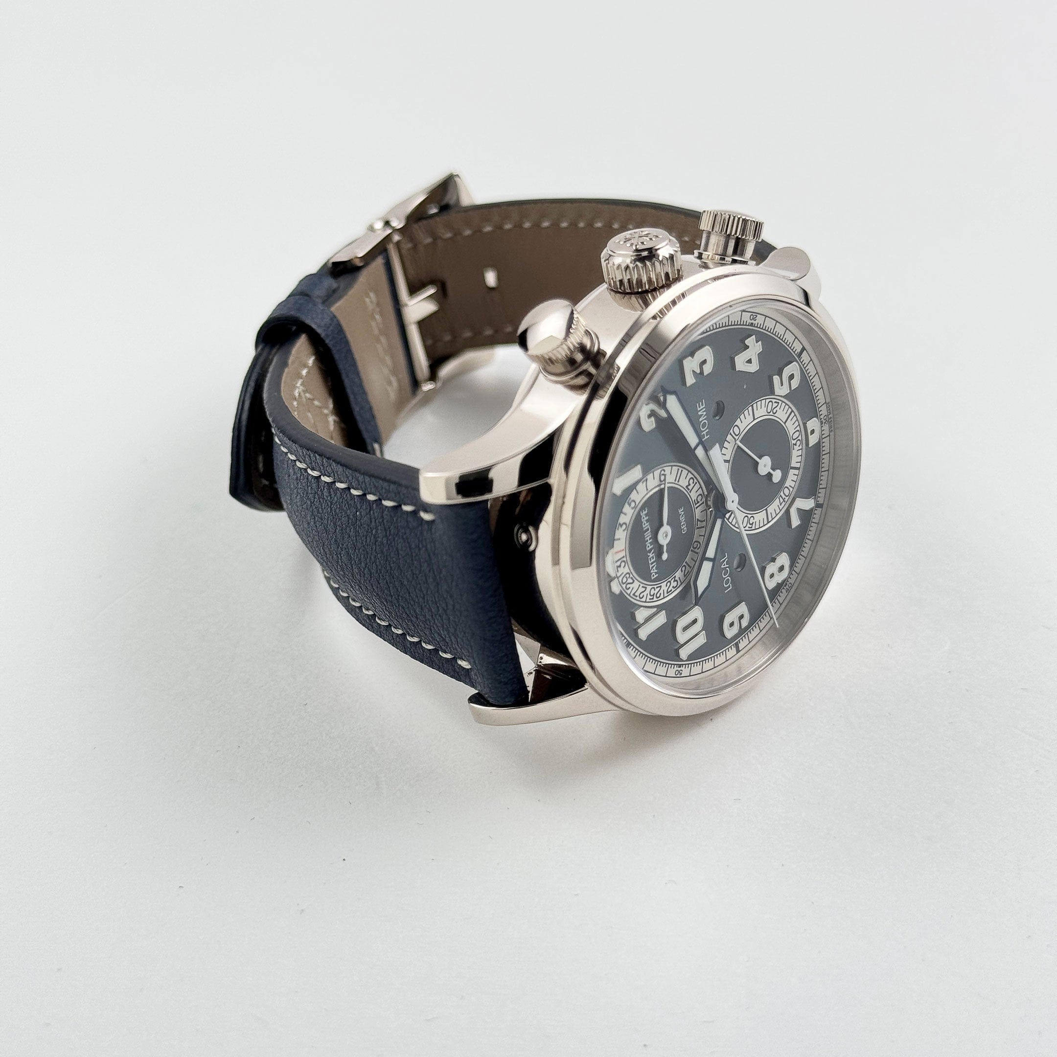 Patek Philippe Complications 5924G-001 Calatrava 'Pilot' Travel Time Flyback Chronograph White Gold Blue-Gray Dial (2025)