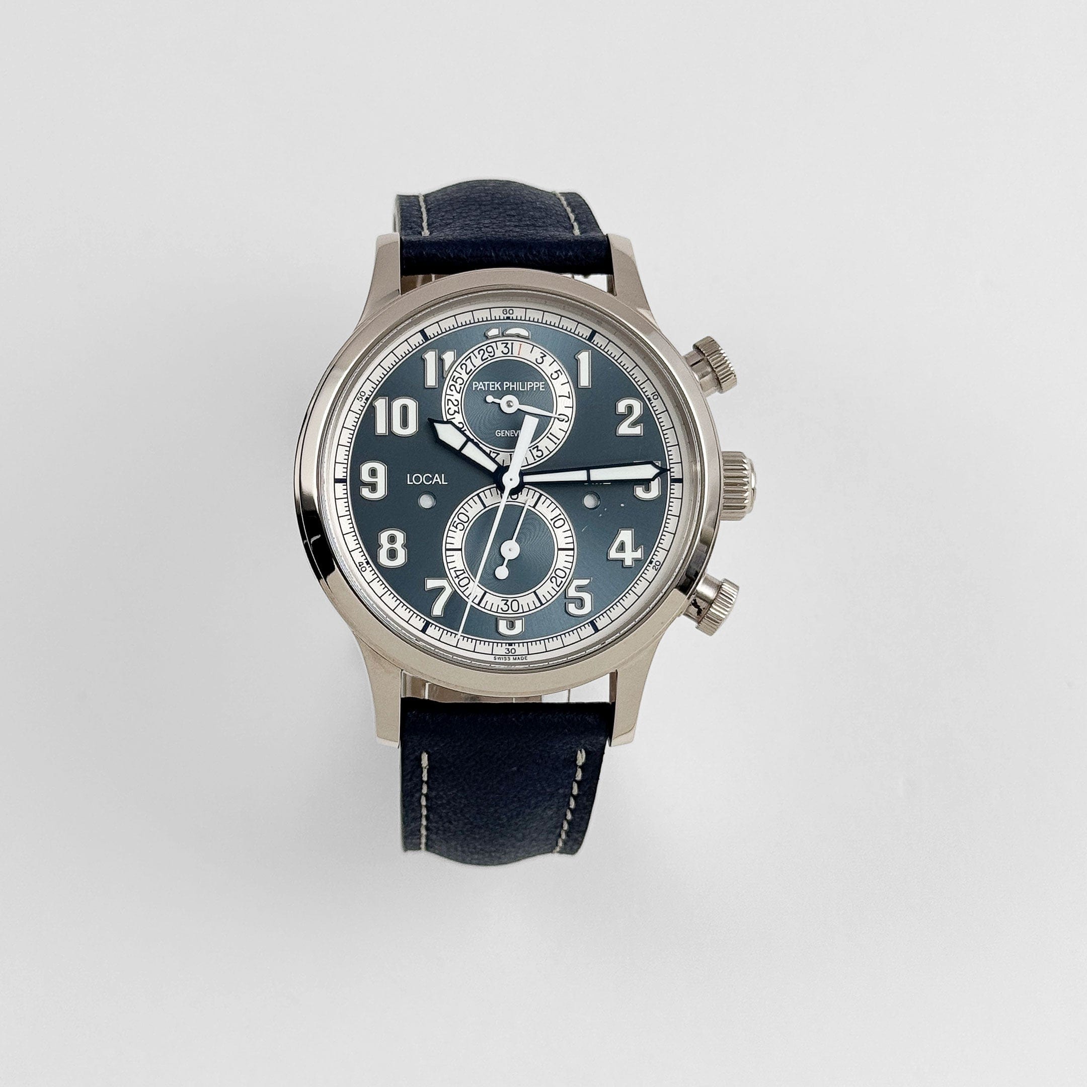 Patek Philippe Complications 5924G-001 Calatrava 'Pilot' Travel Time Flyback Chronograph White Gold Blue-Gray Dial (2025)