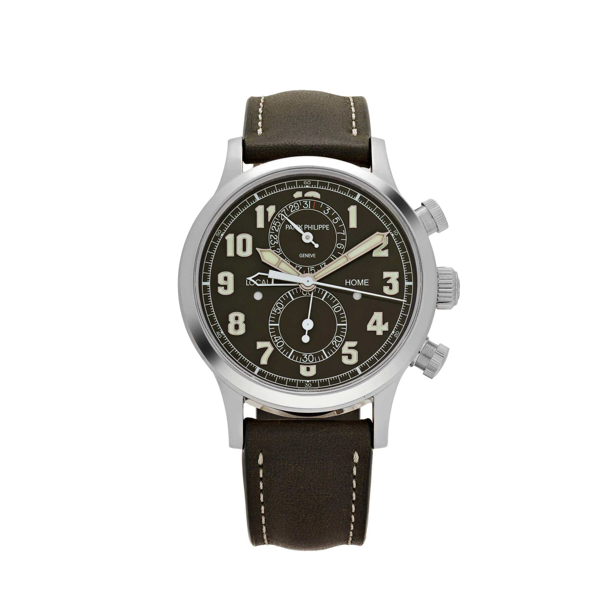 Patek Philippe Complications 5924G-010 Calatrava 'Pilot' Travel Time Chronograph White Gold Green Dial (2023)
