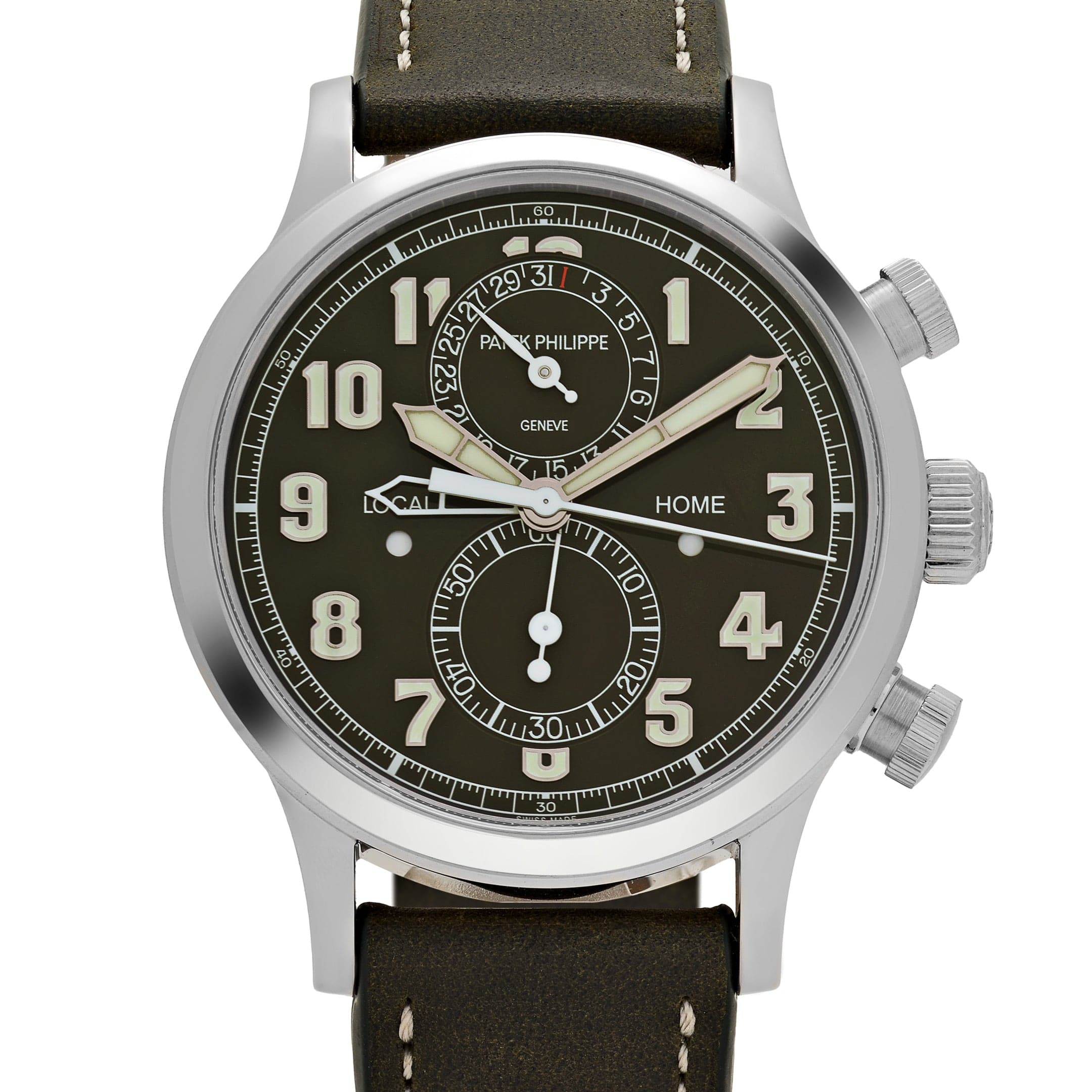 Patek Philippe Complications 5924G-010 Calatrava 'Pilot' Travel Time Chronograph White Gold Green Dial (2025)