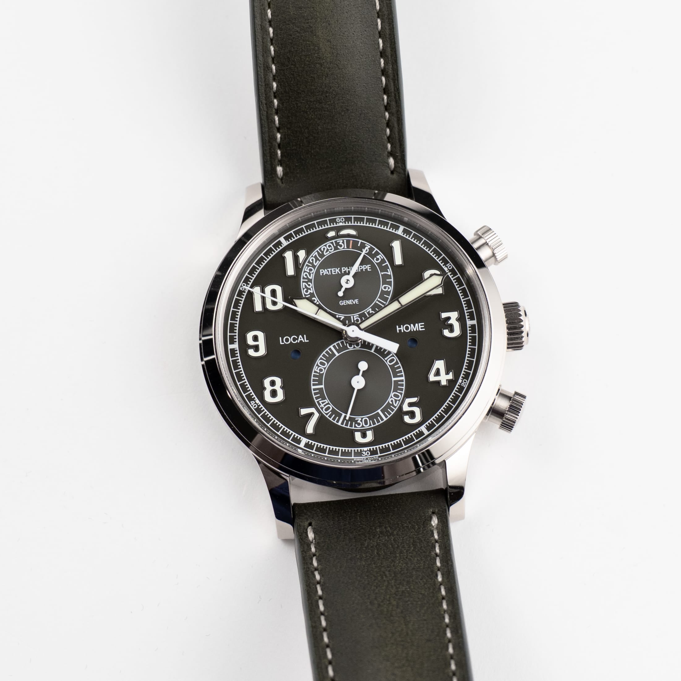 Patek Philippe Complications 5924G-010 Calatrava 'Pilot' Travel Time Chronograph White Gold Green Dial (2025)