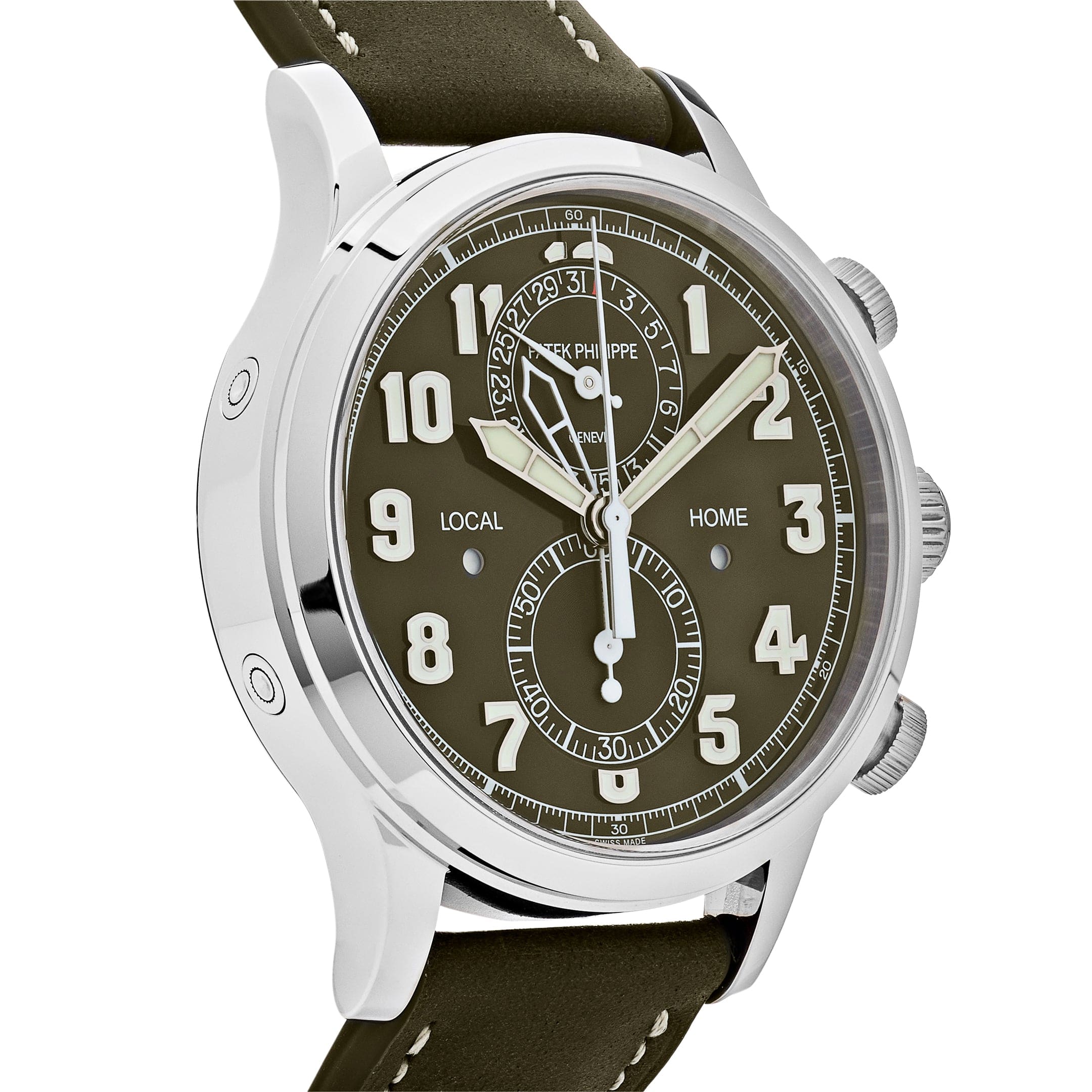 5924G-010 Complications Calatrava Pilot Travel Time Chronograph 42mm Khaki Dial Wrist Aficionado