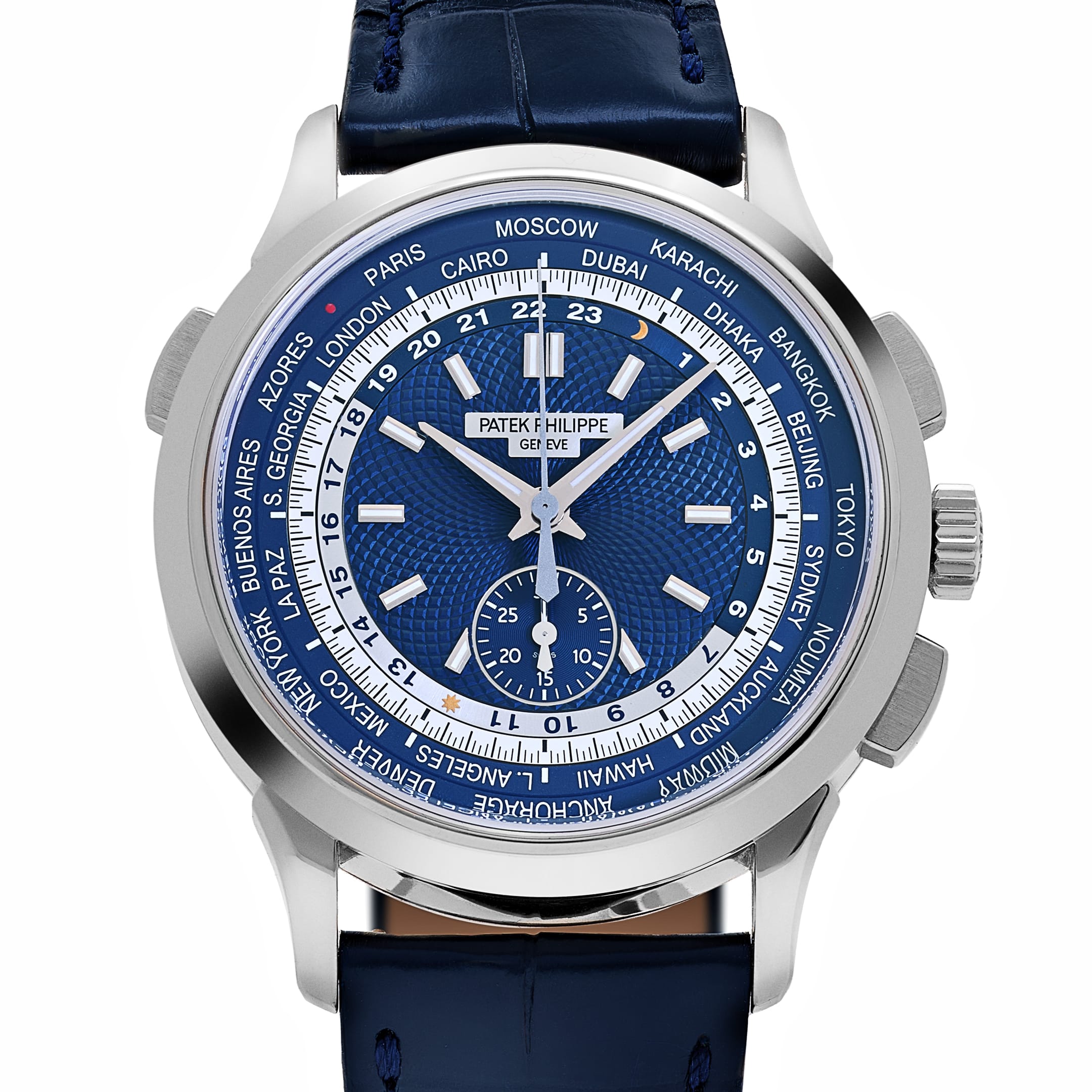 Patek Philippe Complications 5930G-010 World Time Flyback Chronograph White Gold Blue Dial (2021)