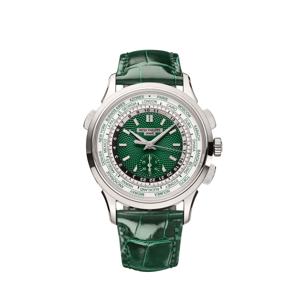 Patek Philippe Complications 5930P-001 World Time Flyback Chronograph Platinum Green Dial (2021)