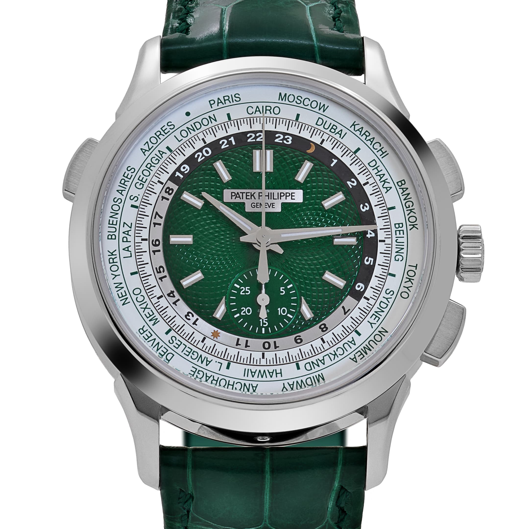 Patek Philippe Complications 5930P-001 World Time Flyback Chronograph Platinum Green Dial (2021)