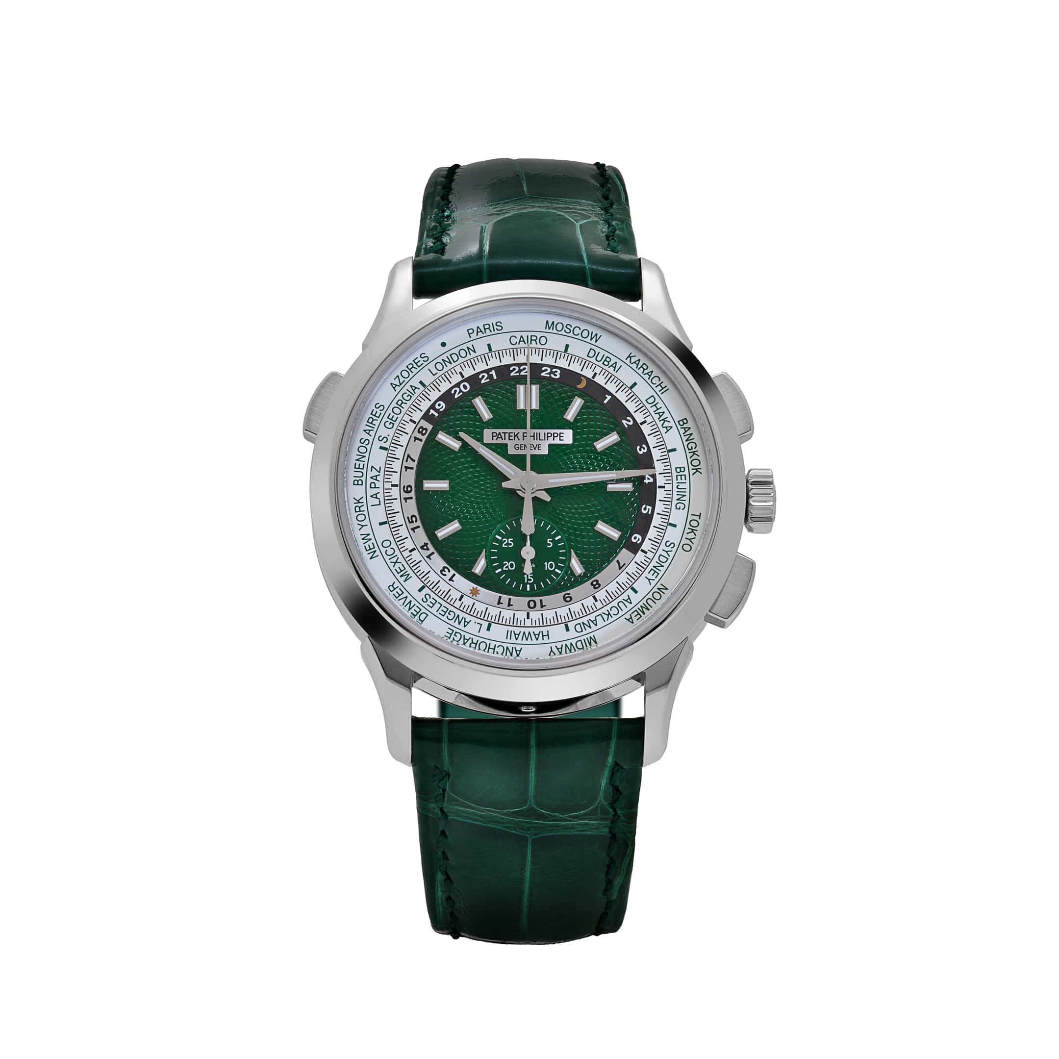 Patek Philippe Complications 5930P-001 World Time Flyback Chronograph Platinum Green Dial (2021)