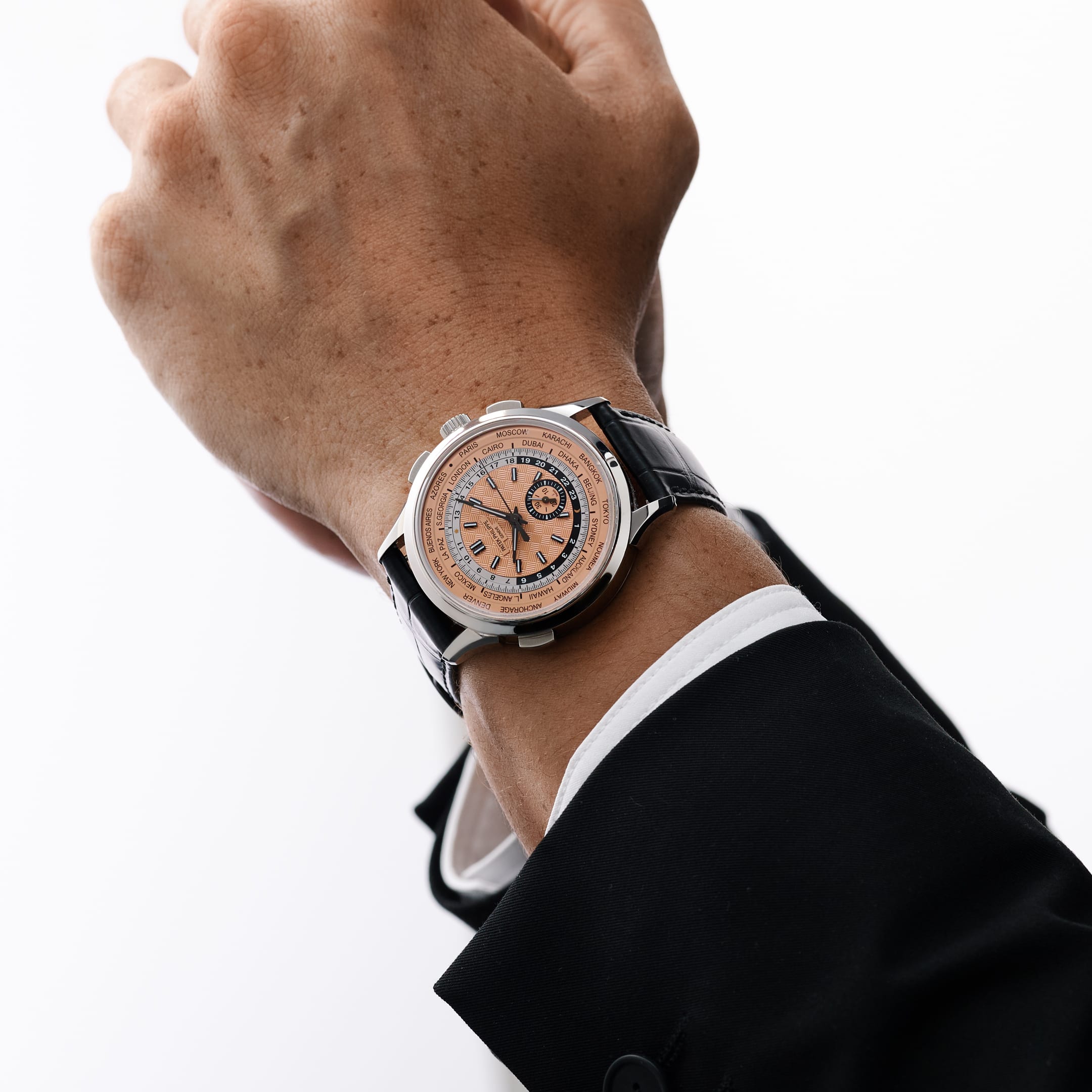 Patek Philippe Complications 5935A-001 World Time Chronograph Stainless Steel Opaline Carbon Motif Dial (2023)