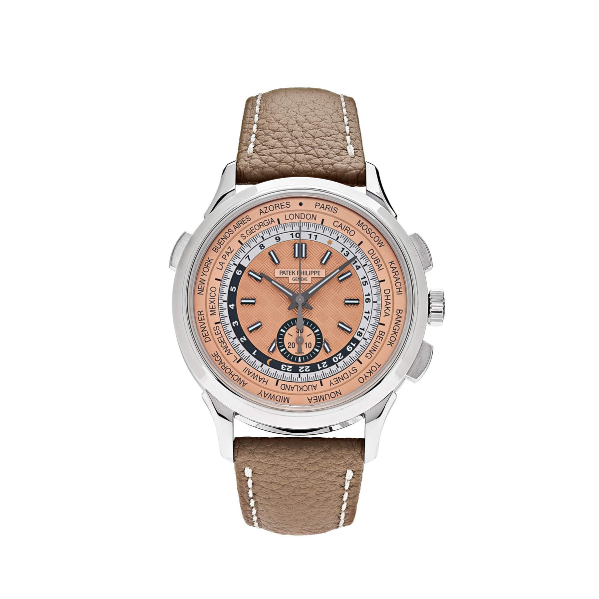 Patek Philippe Complications 5935A-001 World Time Chronograph Steel Opaline Carbon Motif Dial (2025)