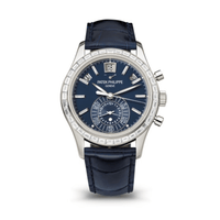 Thumbnail for Patek Philippe Complications Annual Calendar Platinum Baguette Blue Dial 5961P-001 Wrist Aficionado