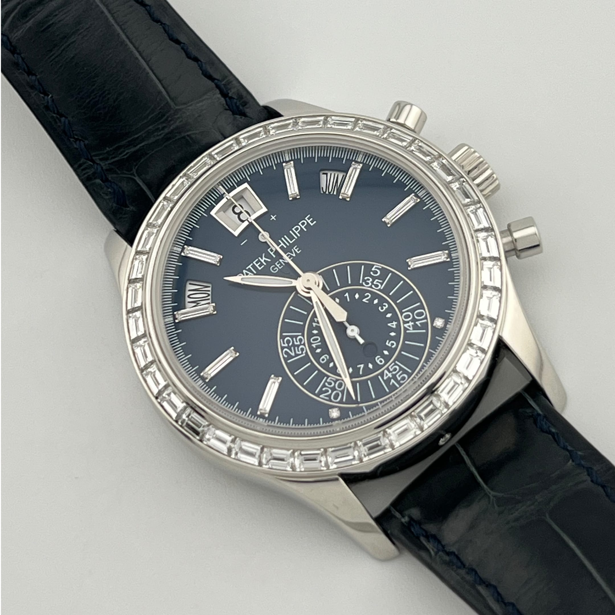 Patek Philippe Complications 5961P-001 Annual Calendar Platinum Blue Diamond Baguette Dial Diamond Baguette Bezel (2023)