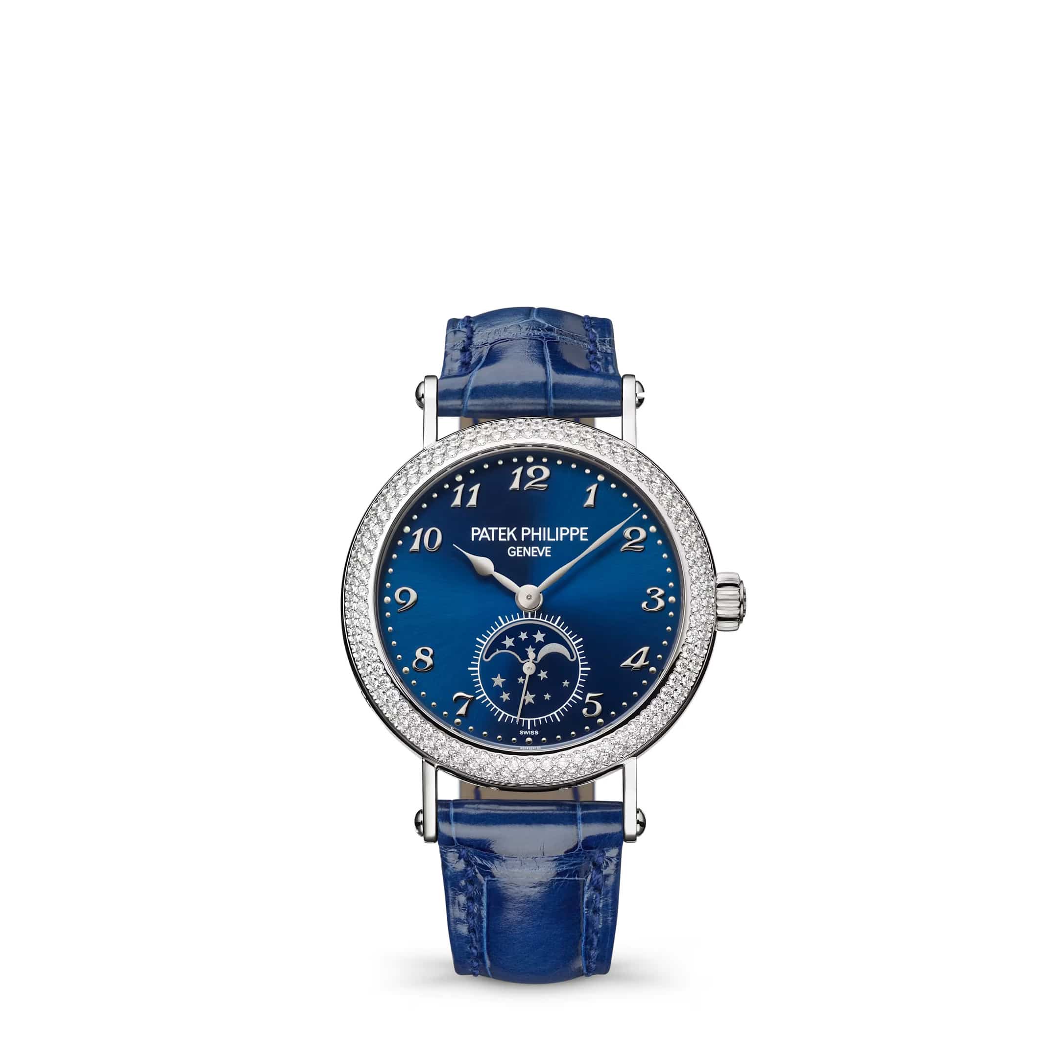 Patek Philippe Complications 7121/200G-001 Moon Phase White Gold Blue Dial Diamond Bezel (2026)