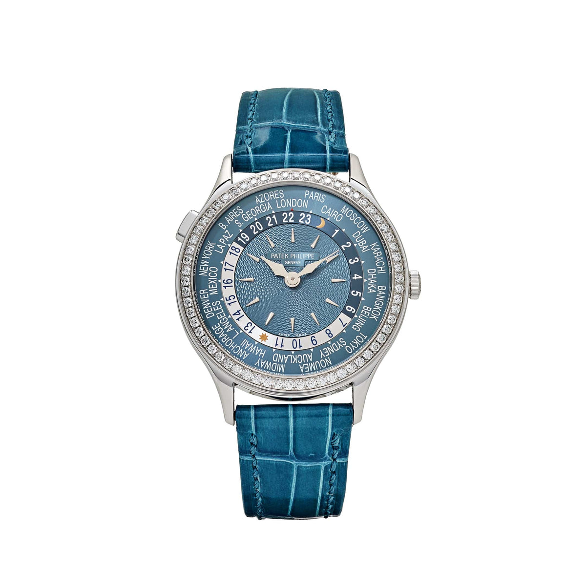 Patek Philippe Complications 7130G-016 World Time l White Gold Gray-Blue Dial Diamond Bezel (2022)
