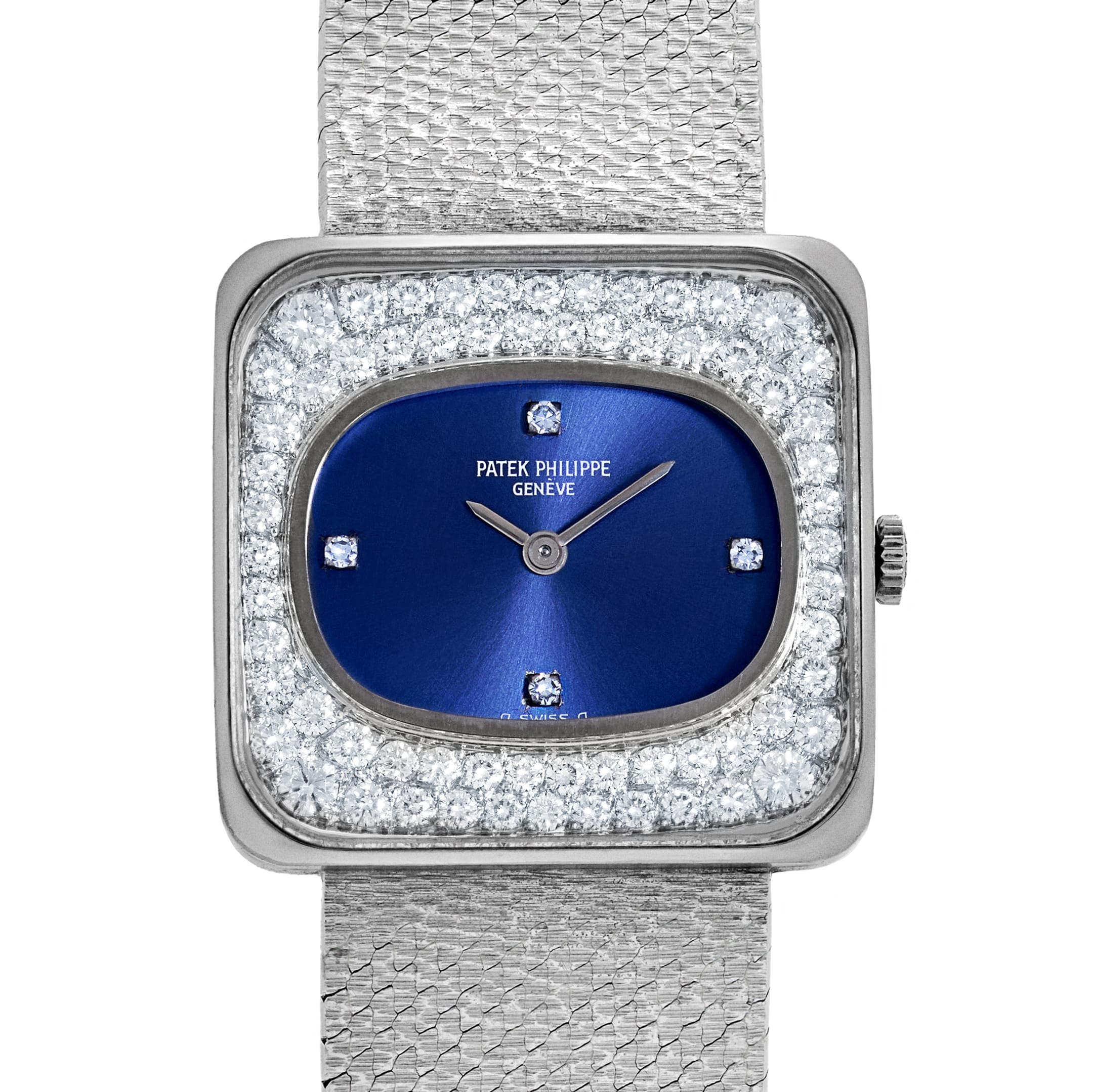 Patek Philippe Golden Ellipse 4126/1 White Gold Blue Diamond Dial Diamond Bezel