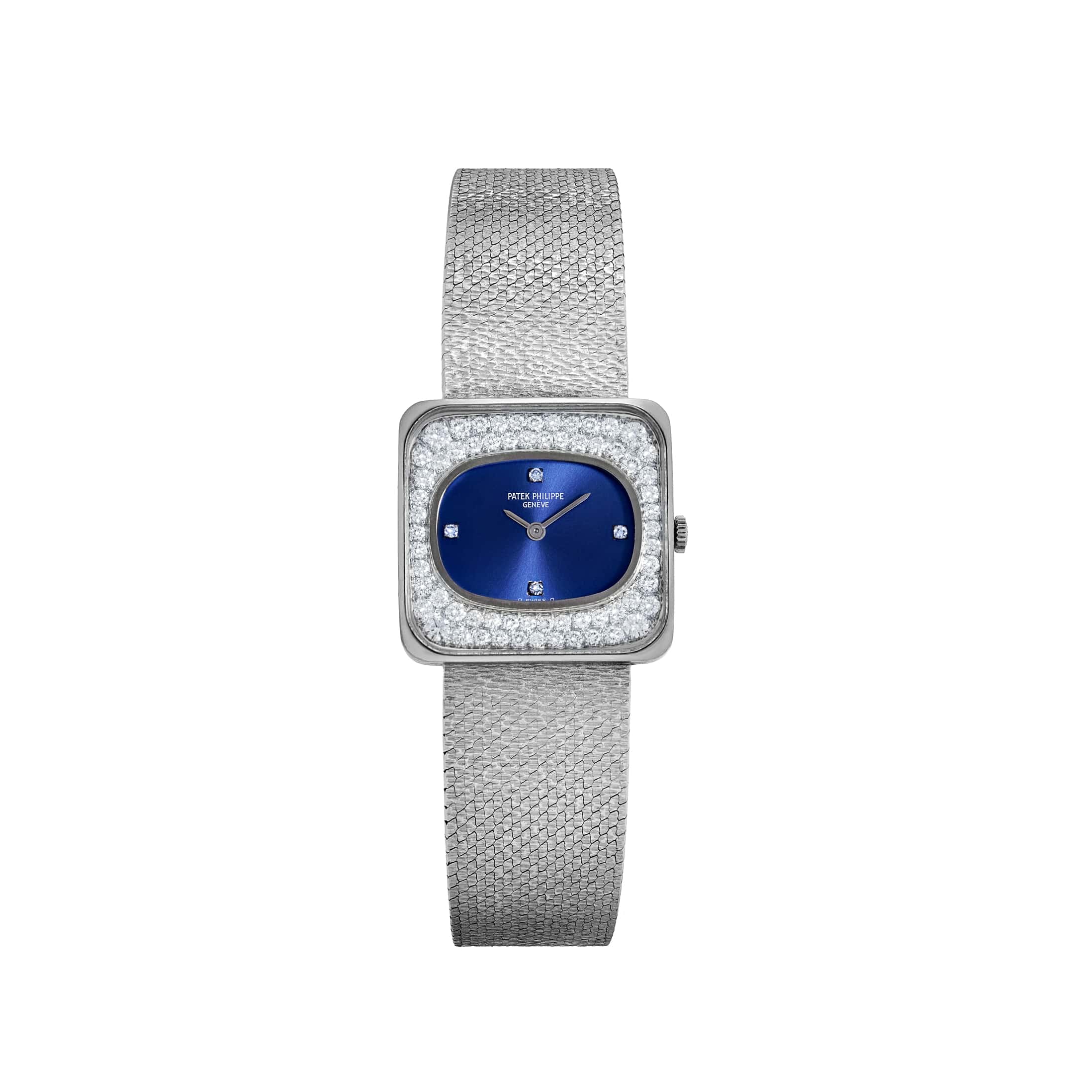 Patek Philippe Golden Ellipse 4126/1 White Gold Blue Diamond Dial Diamond Bezel