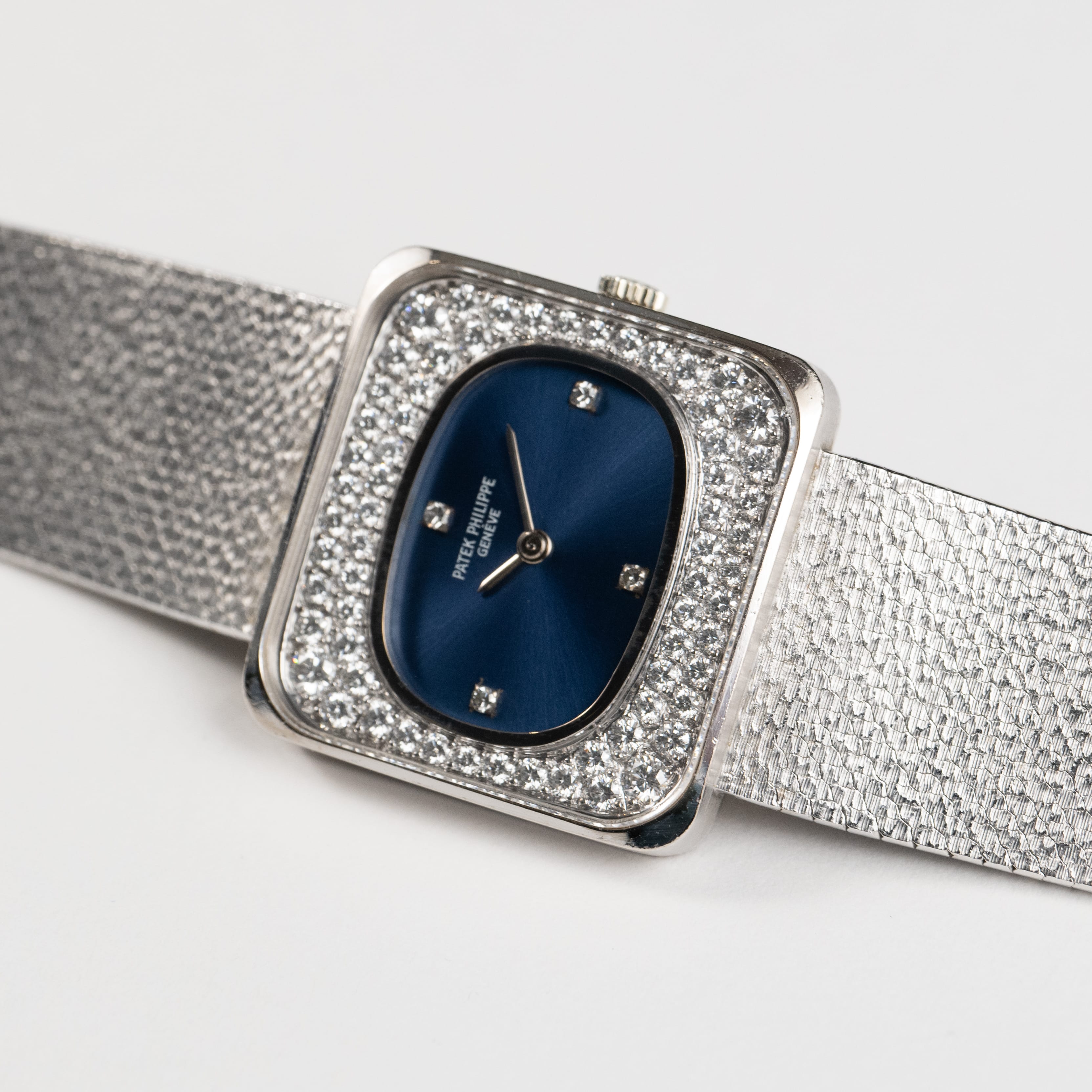 Patek Philippe Golden Ellipse 4126/1 White Gold Blue Diamond Dial Diamond Bezel