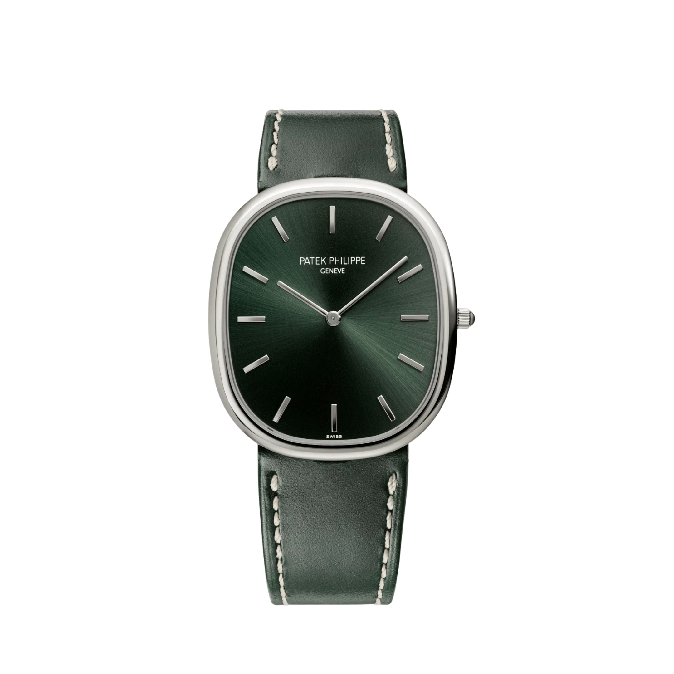 インテリア時計 PatekPhilippeGrandSovereignllSilverGreen Patek Philippe Golden Ellipse 5738G-001 White Gold Olive Green