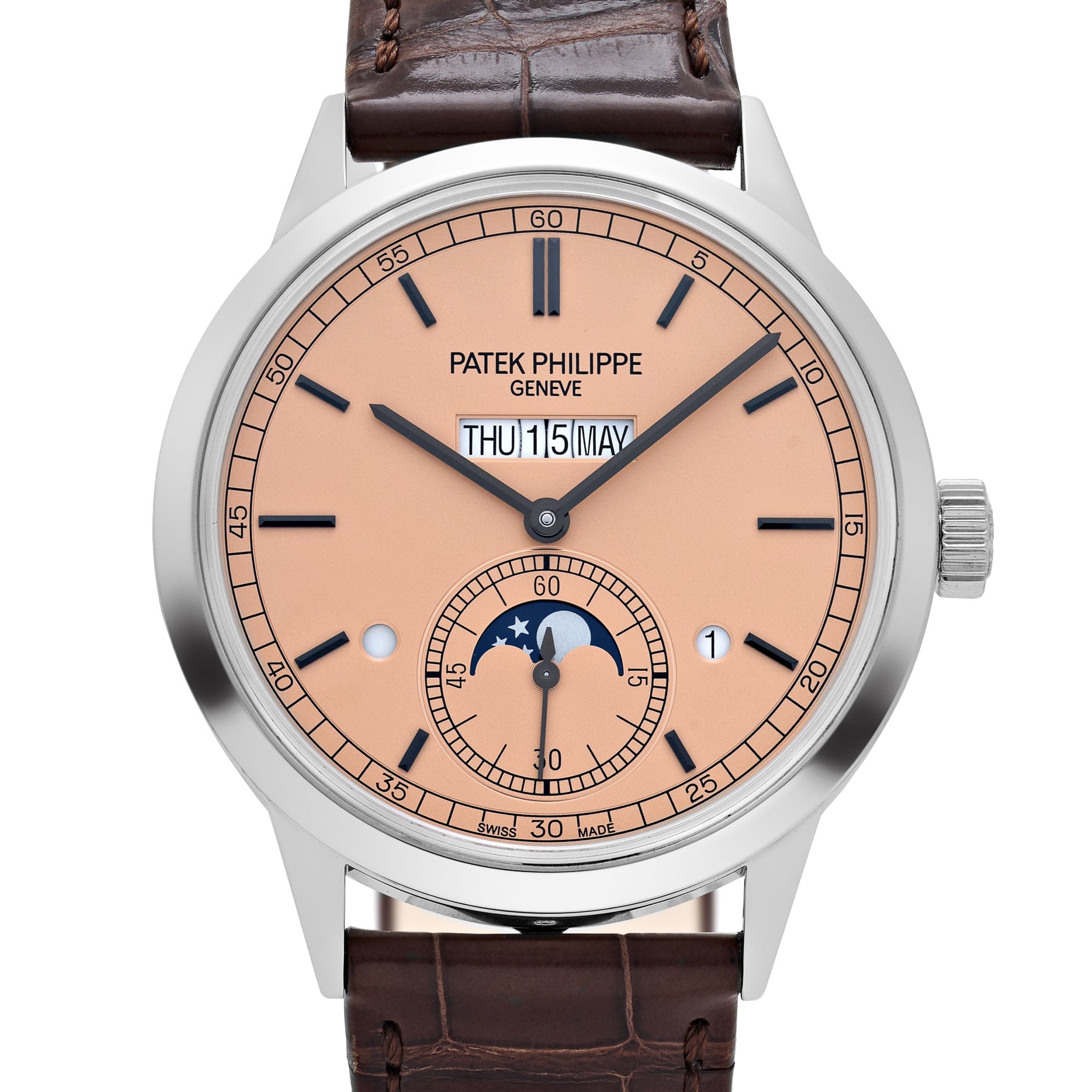 Patek Philippe Grand Complications 5236P-010 In-Line Perpetual Calendar Platinum Salmon Dial