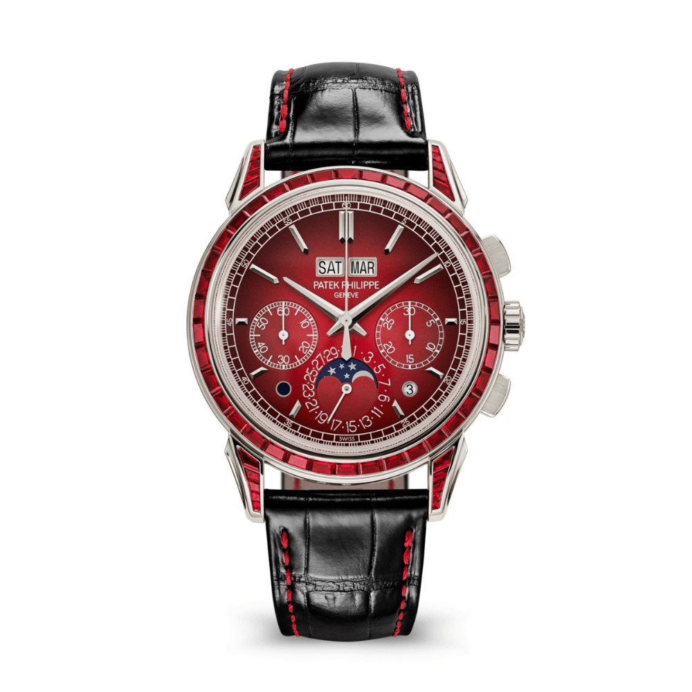 Patek Philippe Grand Complications Perpetual Calendar Chronograph Platinum Baguette Rubies 5271/12P-010 Wrist Aficionado