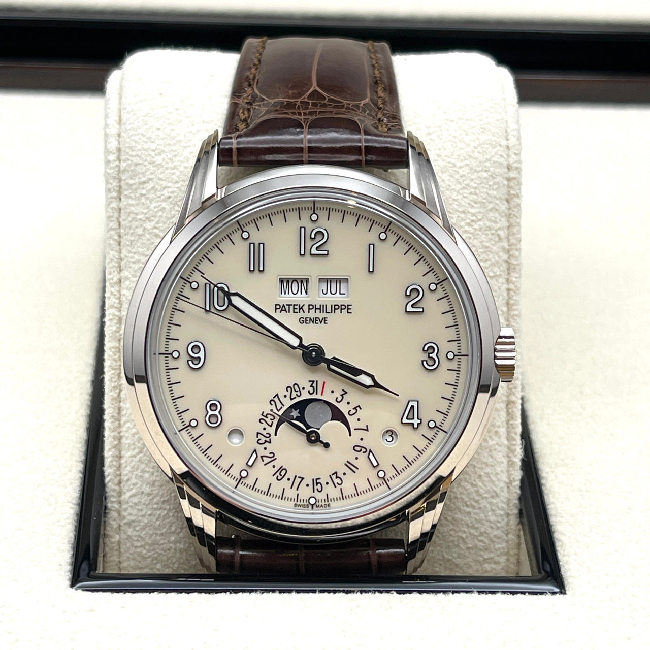 Luxury Watch Patek Philippe Grand Complications Perpetual Calendar White Gold 5320G-001 Wrist Aficionado