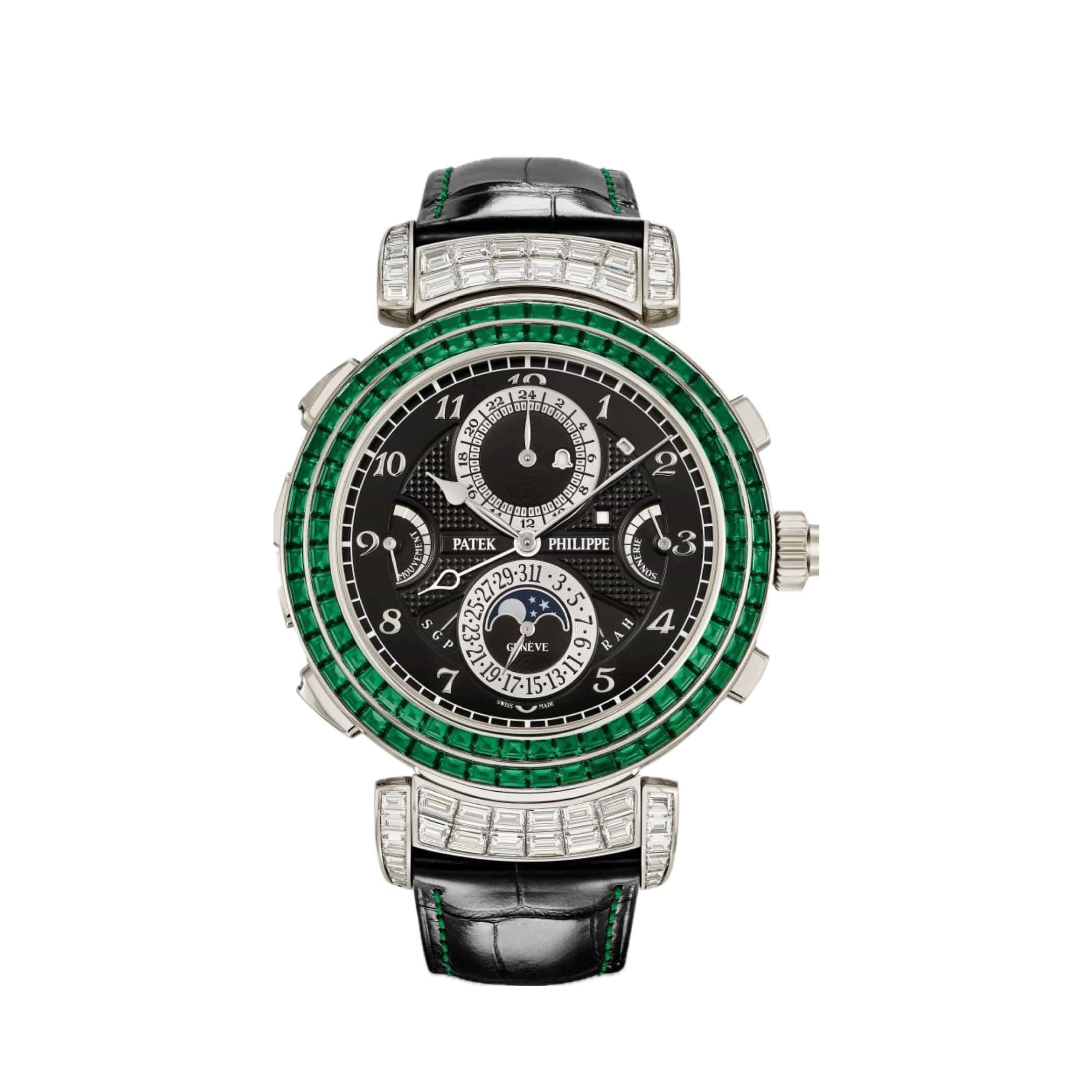 インテリア時計 PatekPhilippeGrandSovereignllSilverGreen Patek Philippe Perpetual Calendar Chronograph Grand Complications