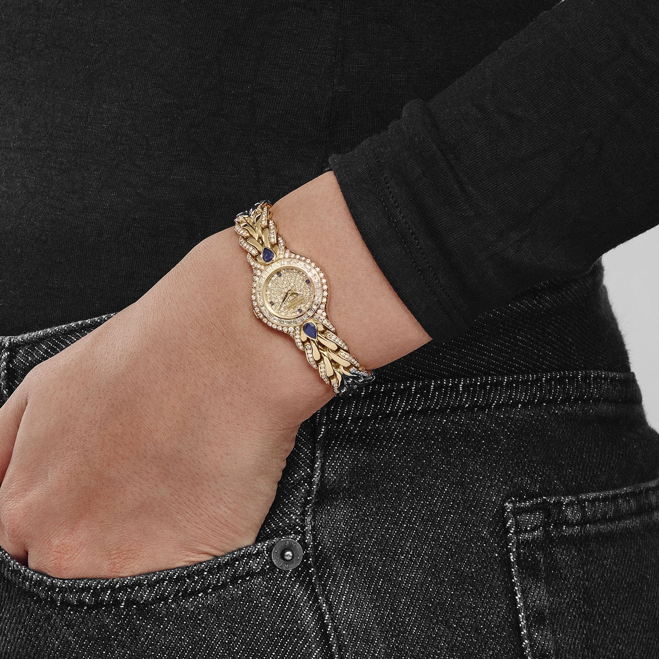 Patek Philippe La Flamme 4818/11 'Ladies' Yellow Gold Diamonds Blue Sapphires Quartz