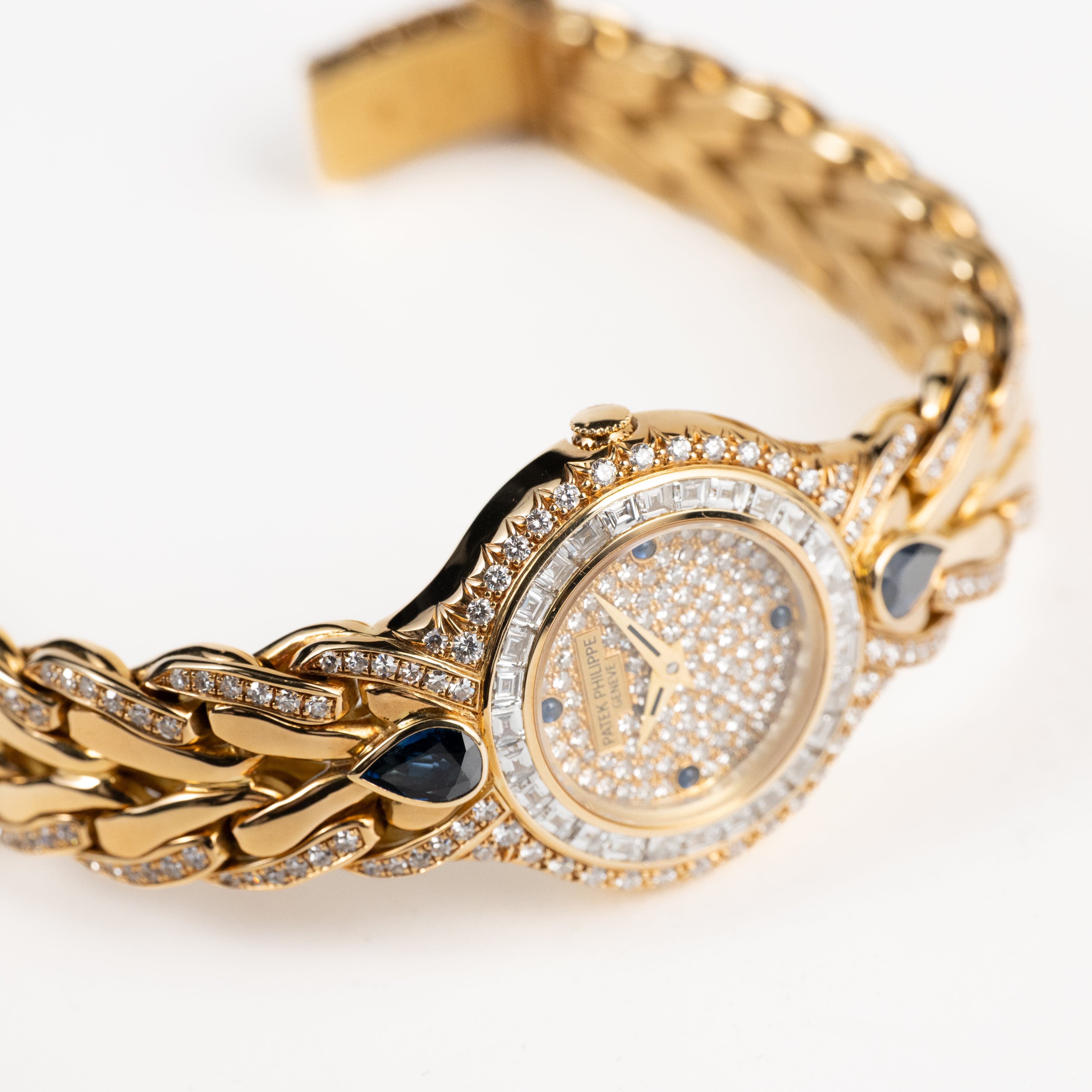 Patek Philippe La Flamme 4818/11 'Ladies' Yellow Gold Diamonds Blue Sapphires Quartz