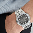 Patek Philippe Nautilus Platinum Grey Dial Diamond Bezel 5711/110P-001 Wrist Aficionado