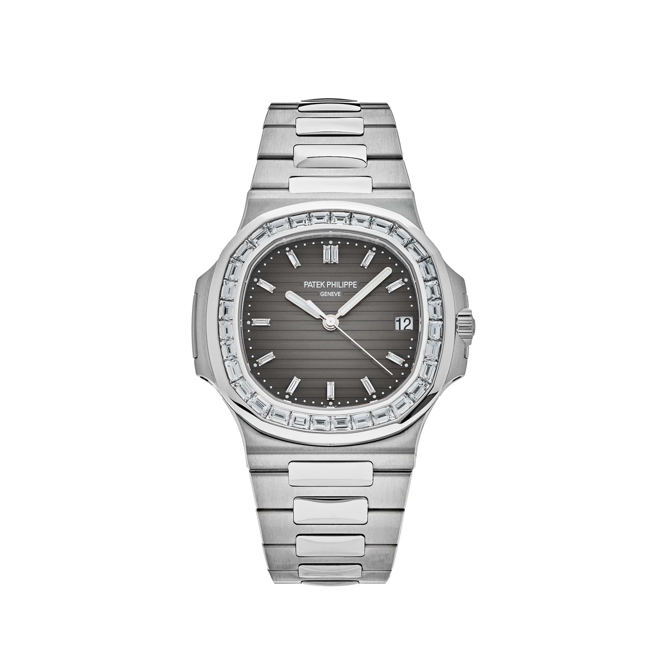 Patek Philippe Nautilus Platinum Grey Dial Diamond Bezel 5711/110P-001 Wrist Aficionado