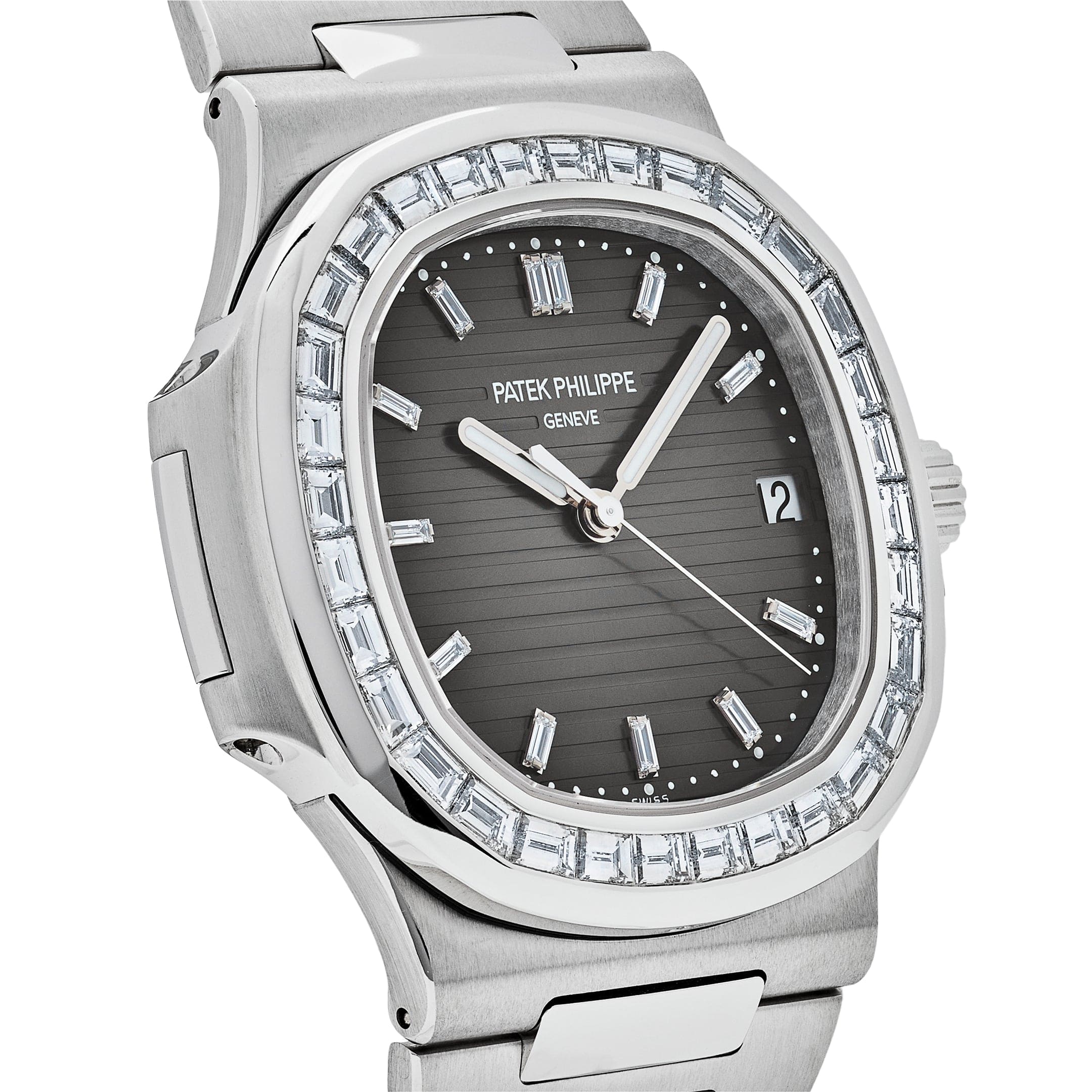 Patek Philippe Nautilus Platinum Grey Dial Diamond Bezel 5711/110P-001 Wrist Aficionado