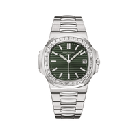 Thumbnail for Luxury Watch Patek Philippe Nautilus Steel Olive Green Dial Baguette Diamond Bezel 5711/1300A Wrist Aficionado