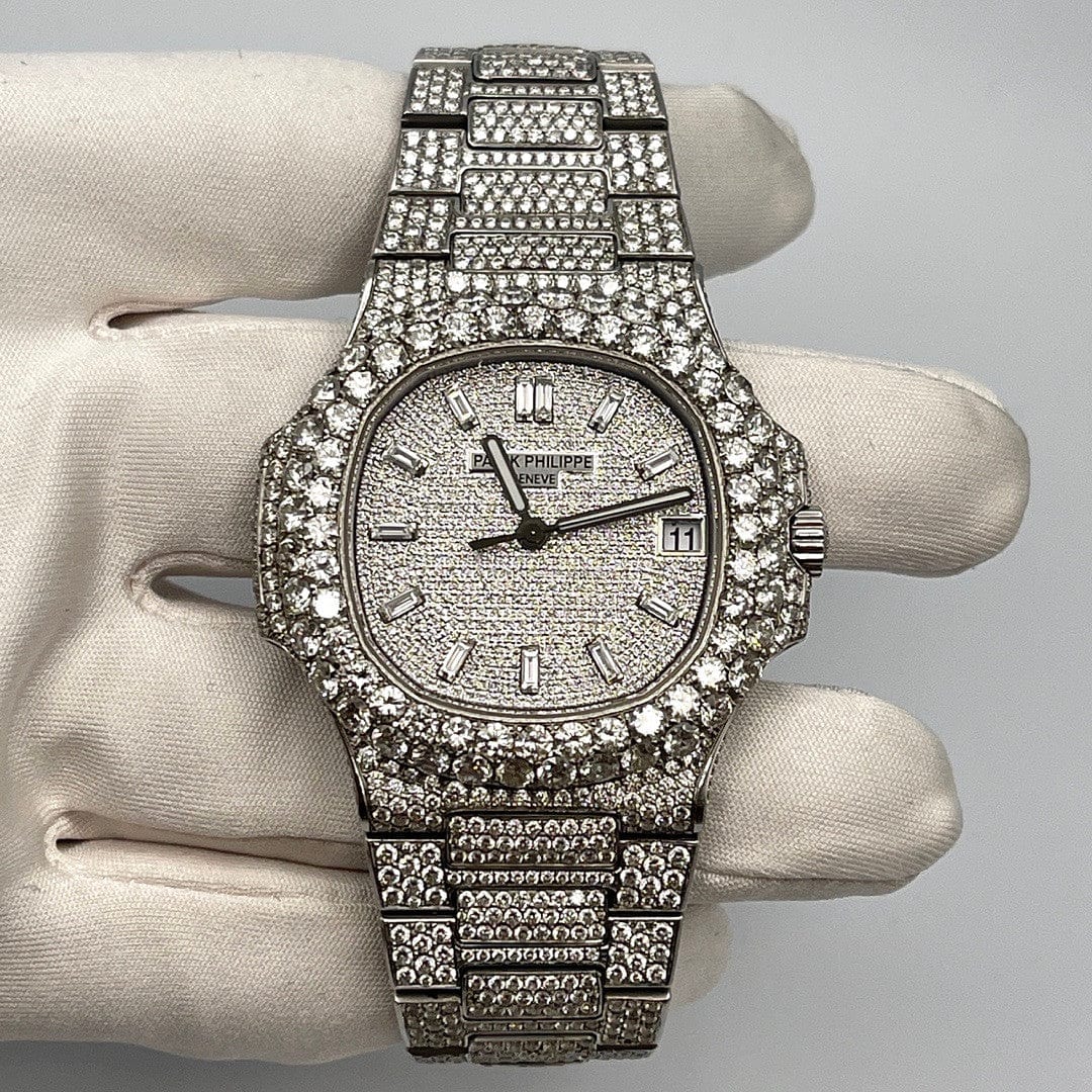 Luxury Watch Patek Philippe Nautilus Stainless Steel After Market Diamond Paved 5711/1A-011 Wrist Aficionado