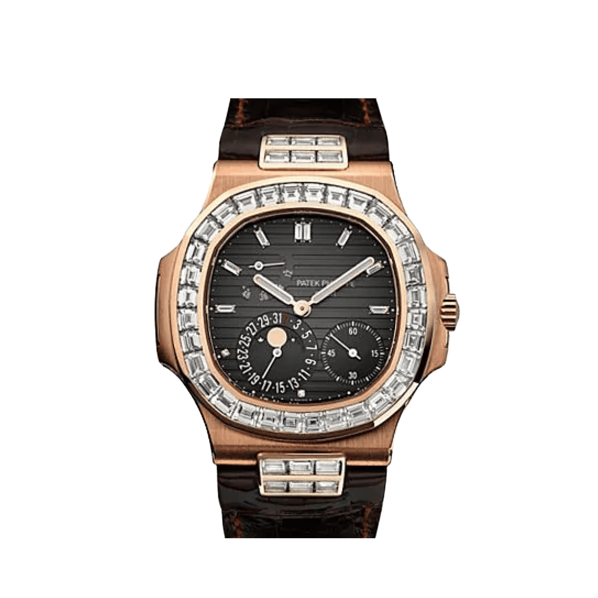 Patek Philippe Nautilus 5724R-001 Rose Gold Black Diamond Baguette Dial and Bezel