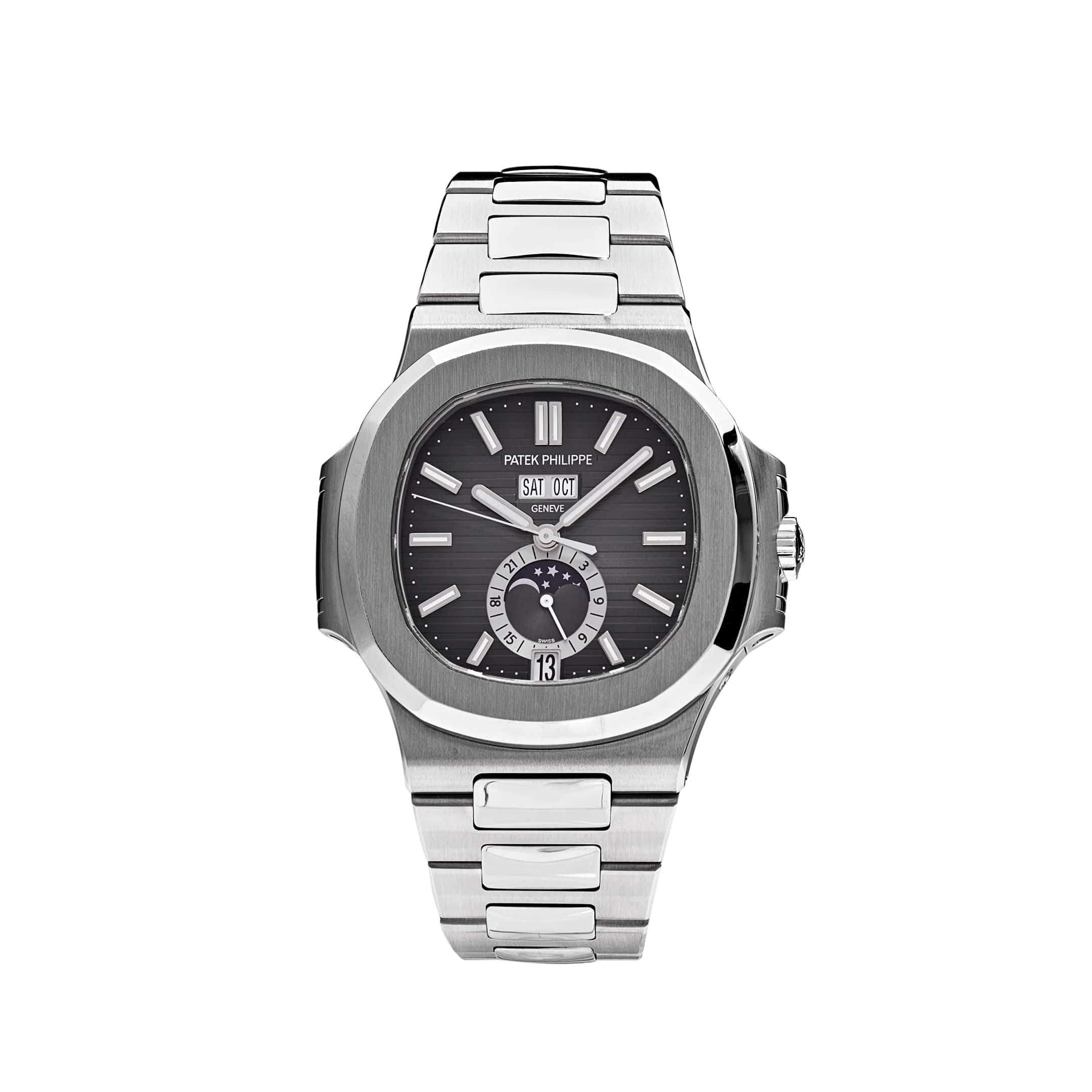 Luxury Watch Patek Philippe Nautilus Annual Calendar Moon Phase 5726/1A-001 Wrist Aficionado