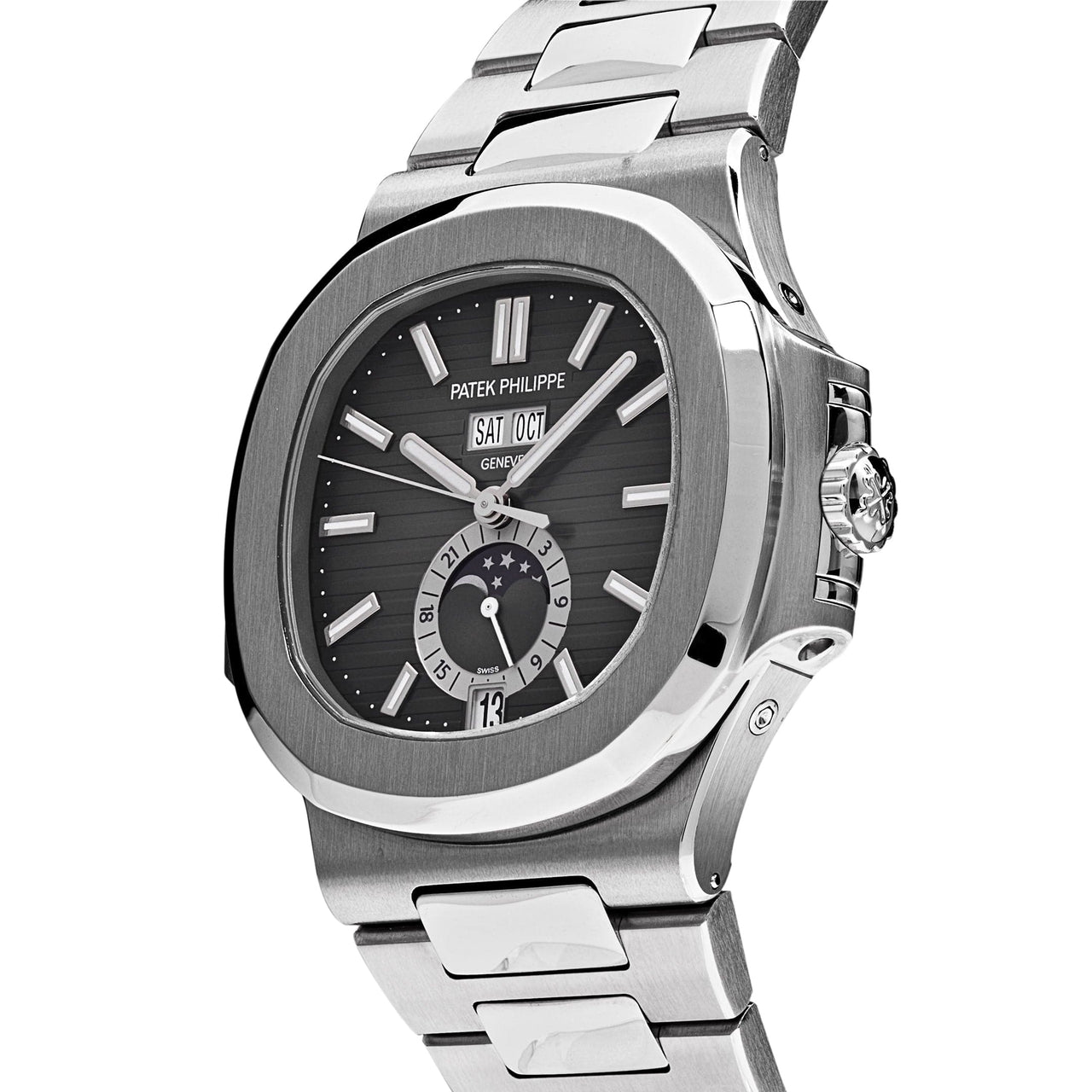 Luxury Watch Patek Philippe Nautilus Annual Calendar Moon Phase 5726/1A-001 Wrist Aficionado