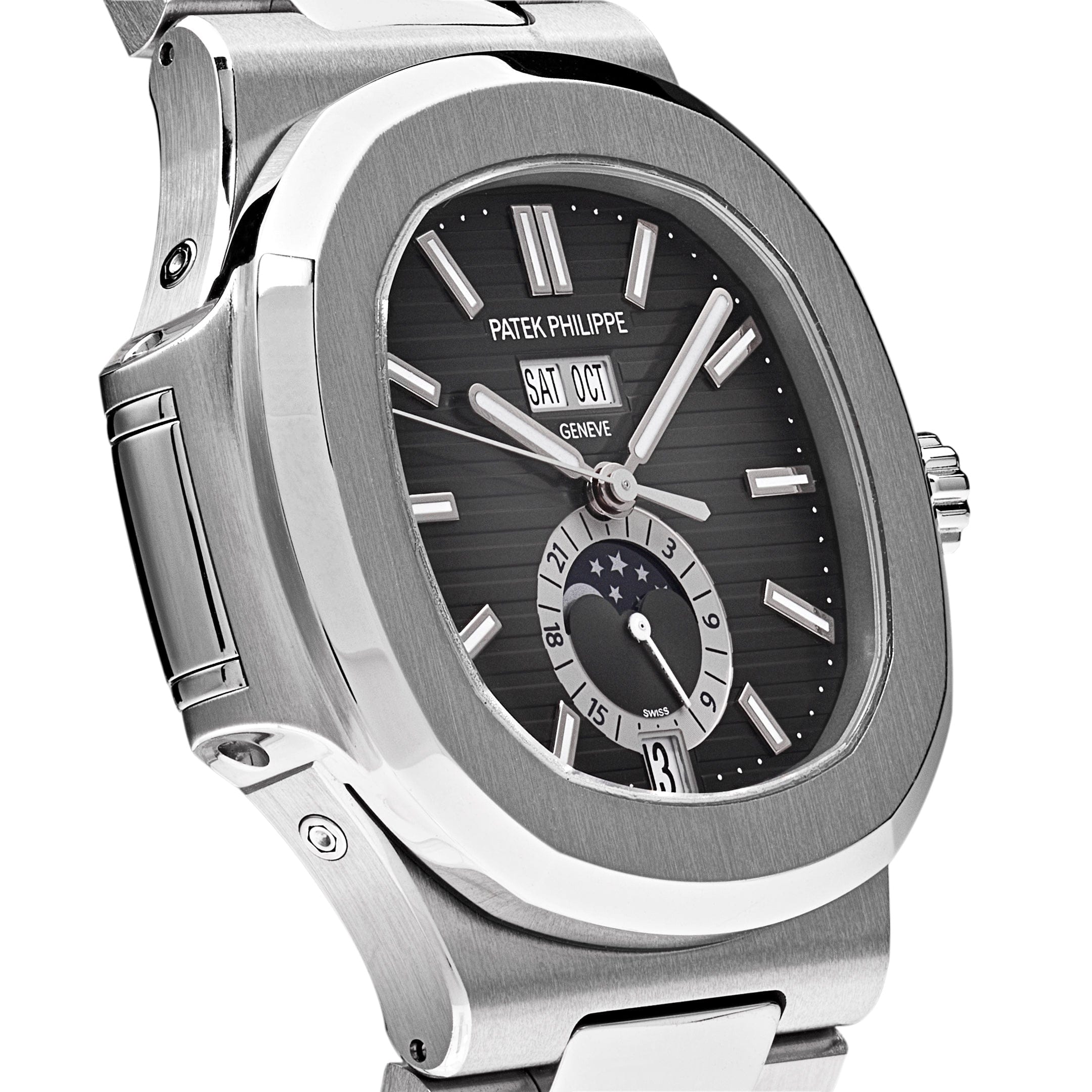 Luxury Watch Patek Philippe Nautilus Annual Calendar Moon Phase 5726/1A-001 Wrist Aficionado